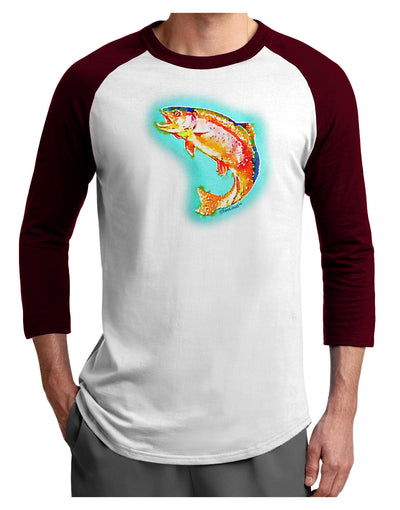 Rainbow Trout WaterColor Adult Raglan Shirt-Raglan Shirt-TooLoud-White-Cardinal-X-Small-Davson Sales