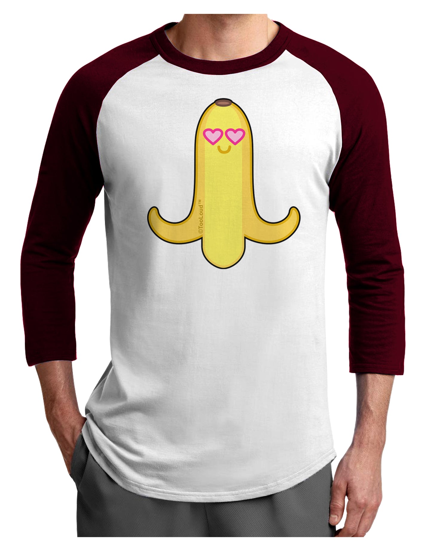 Infatuated Banana - Heart Eyes Adult Raglan Shirt by TooLoud-TooLoud-White-Cardinal-X-Small-Davson Sales