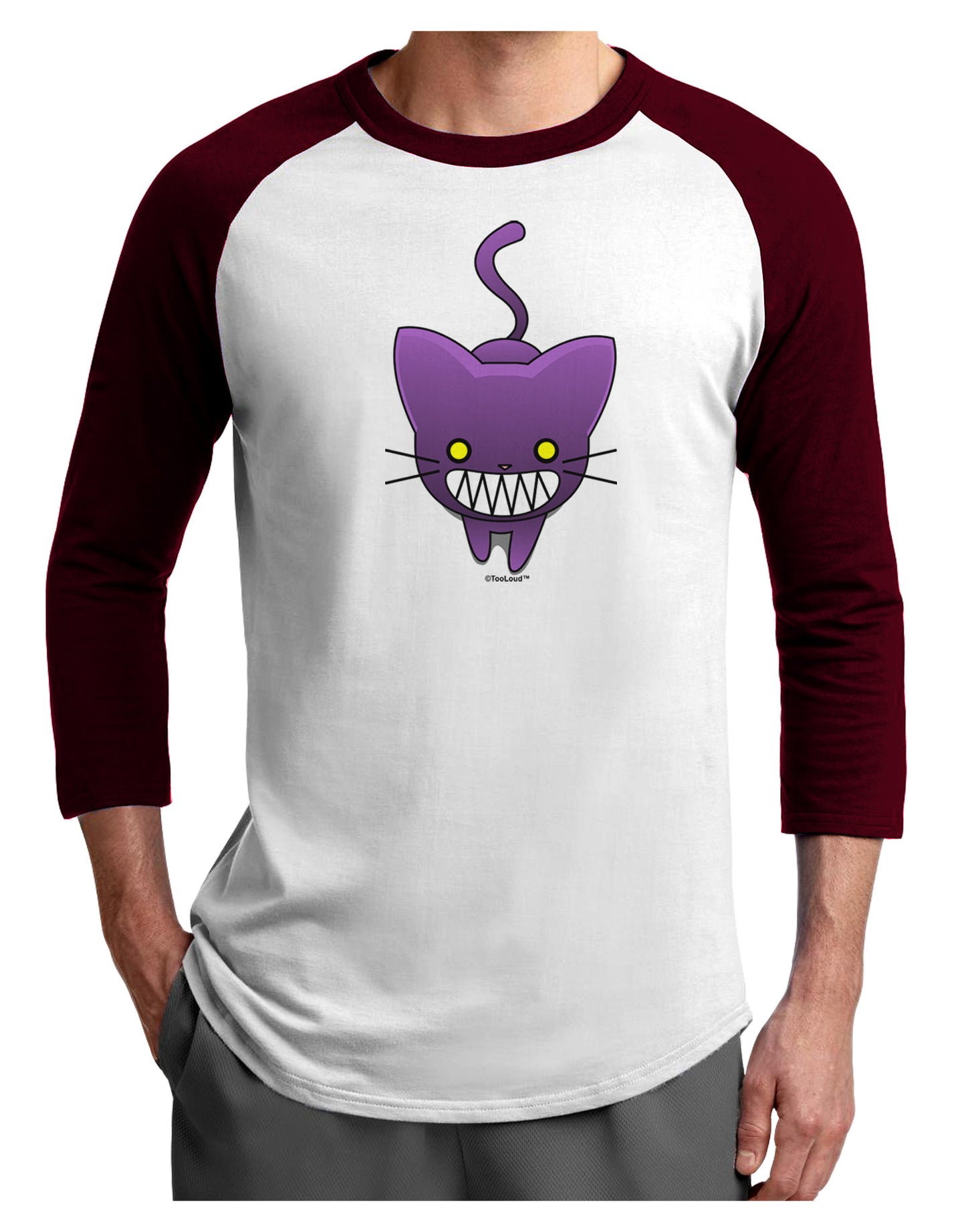 Evil Kitty Adult Raglan Shirt-TooLoud-White-Cardinal-X-Small-Davson Sales