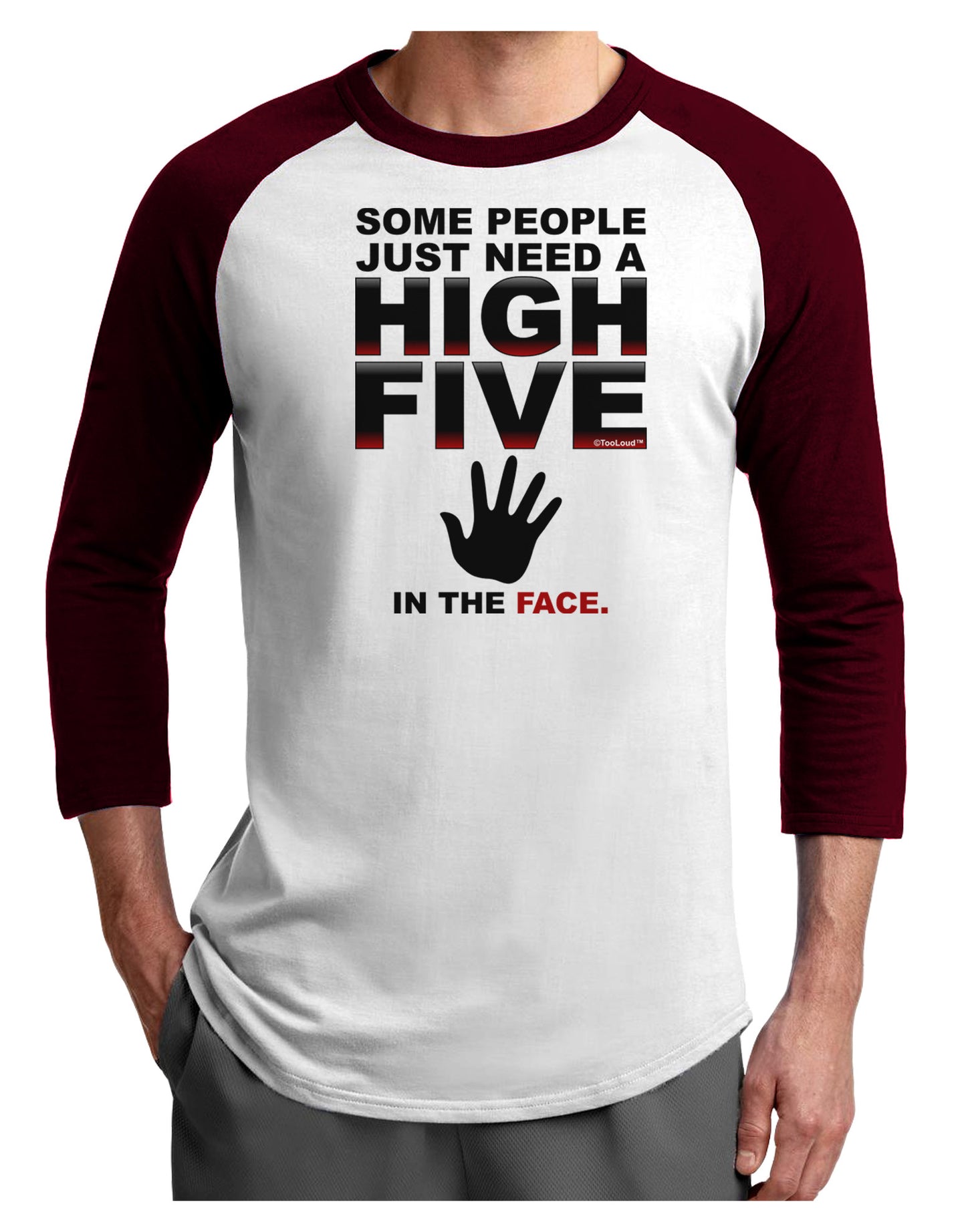 High Five In The Face Adult Raglan Shirt-TooLoud-White-Cardinal-X-Small-Davson Sales