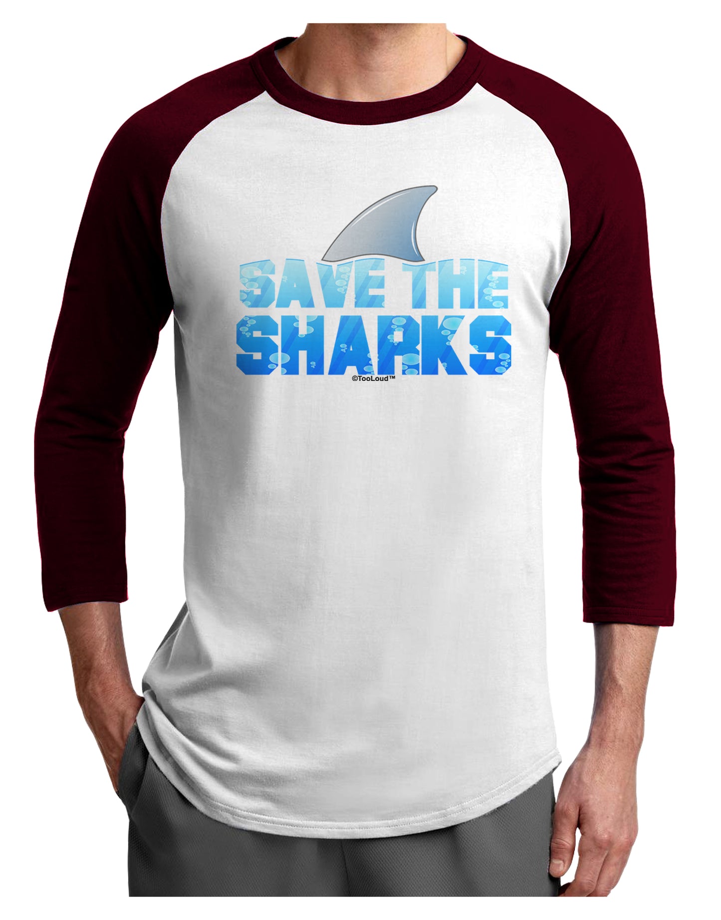 Save The Sharks - Fin Color Adult Raglan Shirt by TooLoud-TooLoud-White-Cardinal-X-Small-Davson Sales