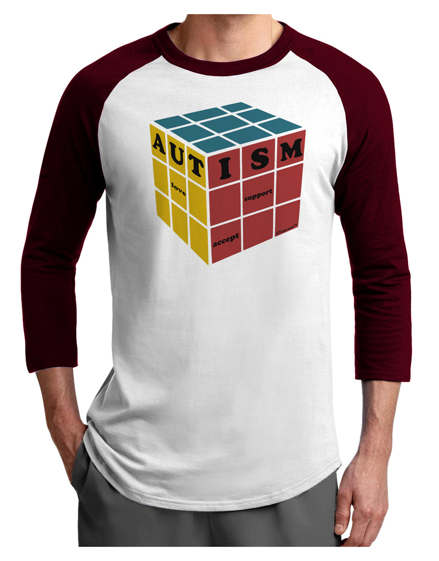 Autism Awareness - Cube Color Adult Raglan Shirt-TooLoud-White-Black-X-Small-Davson Sales