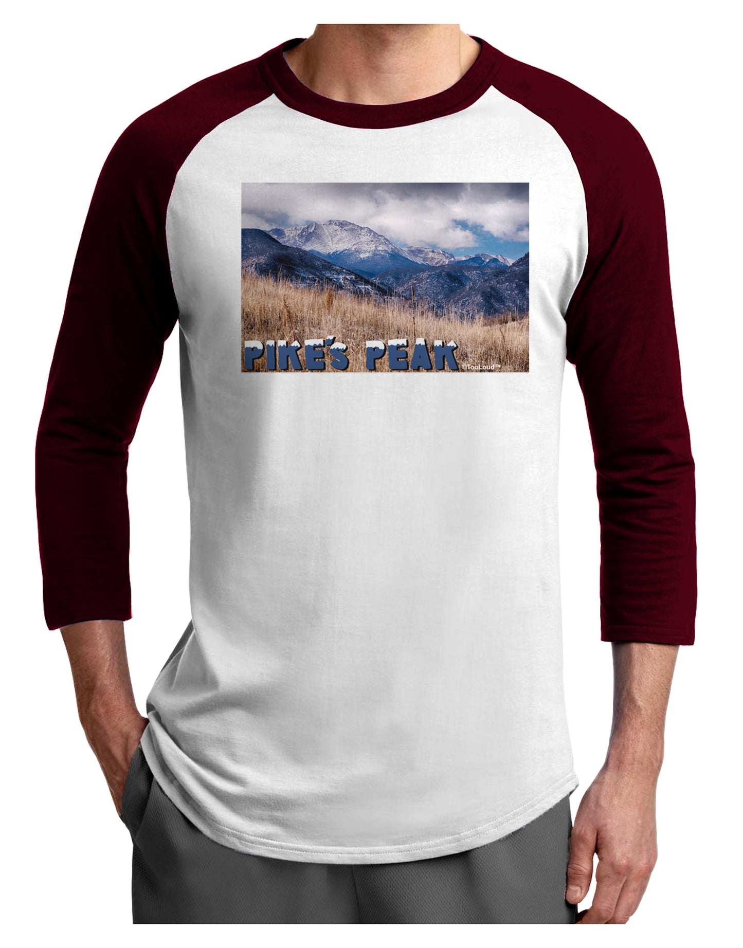 Pikes Peak CO Mountains Text Adult Raglan Shirt by TooLoud-TooLoud-White-Cardinal-X-Small-Davson Sales