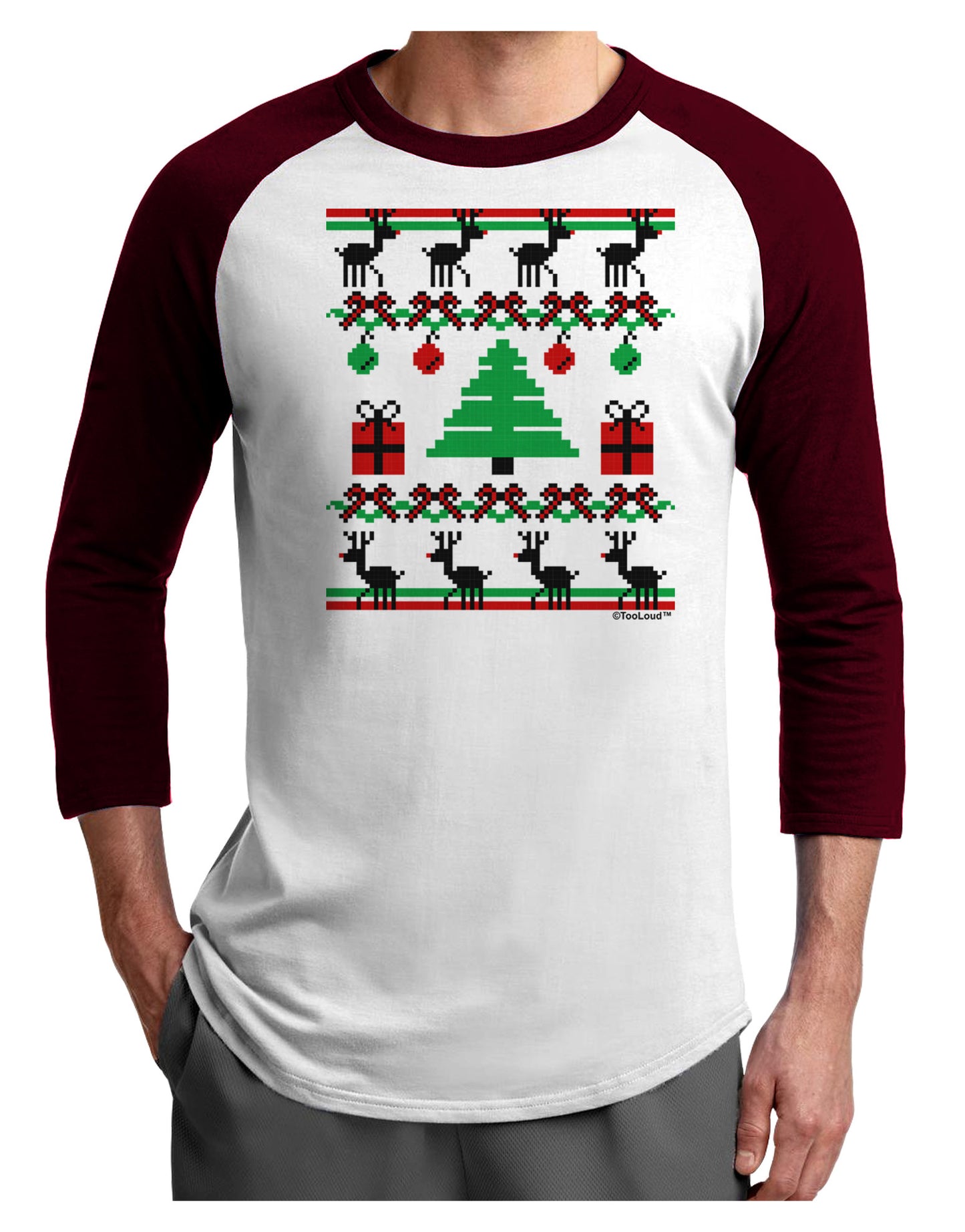 Tree with Gifts Ugly Christmas Sweater Adult Raglan Shirt-Raglan Shirt-TooLoud-White-Cardinal-X-Small-Davson Sales