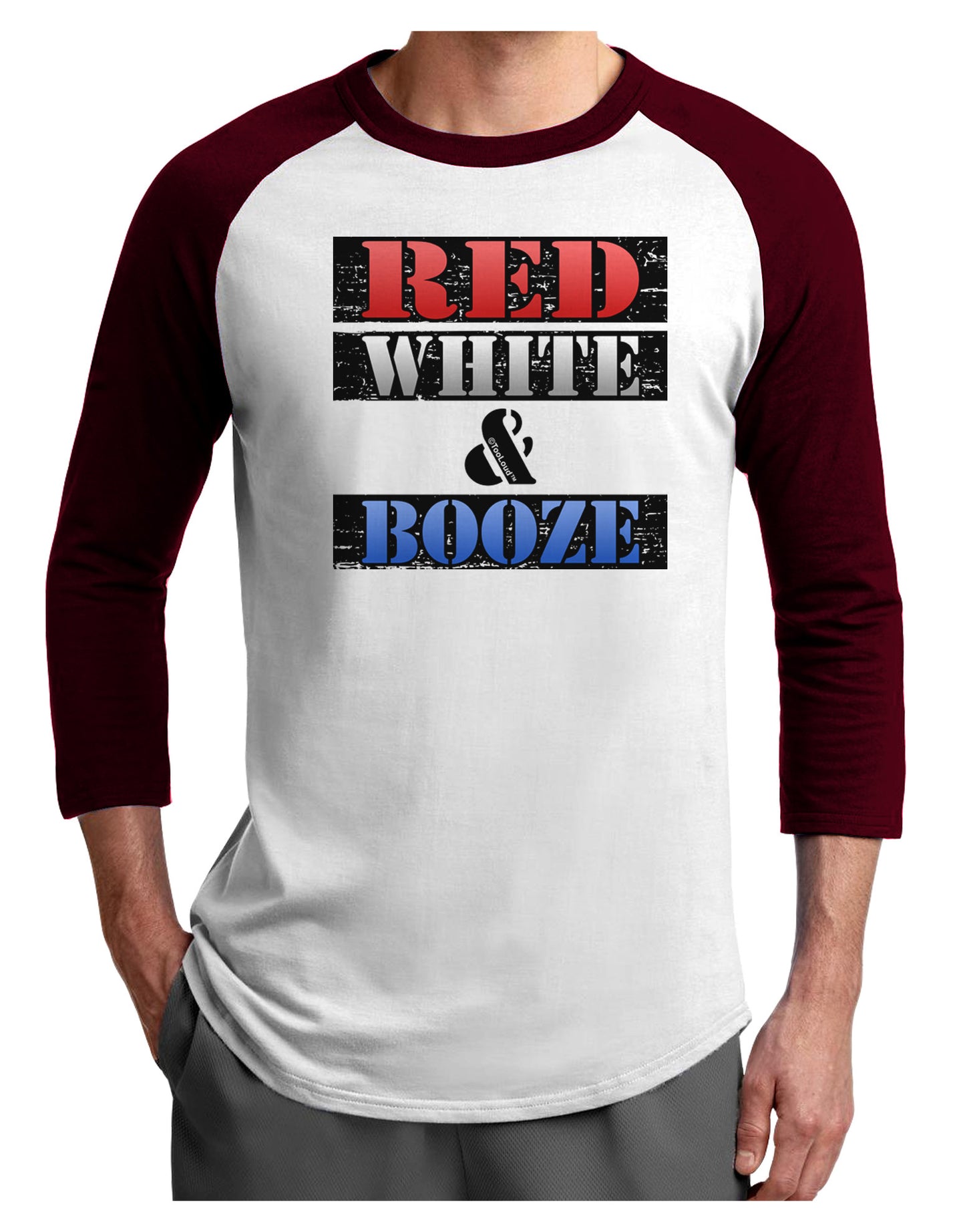 Red White & Booze Adult Raglan Shirt-Raglan Shirt-TooLoud-White-Cardinal-X-Small-Davson Sales