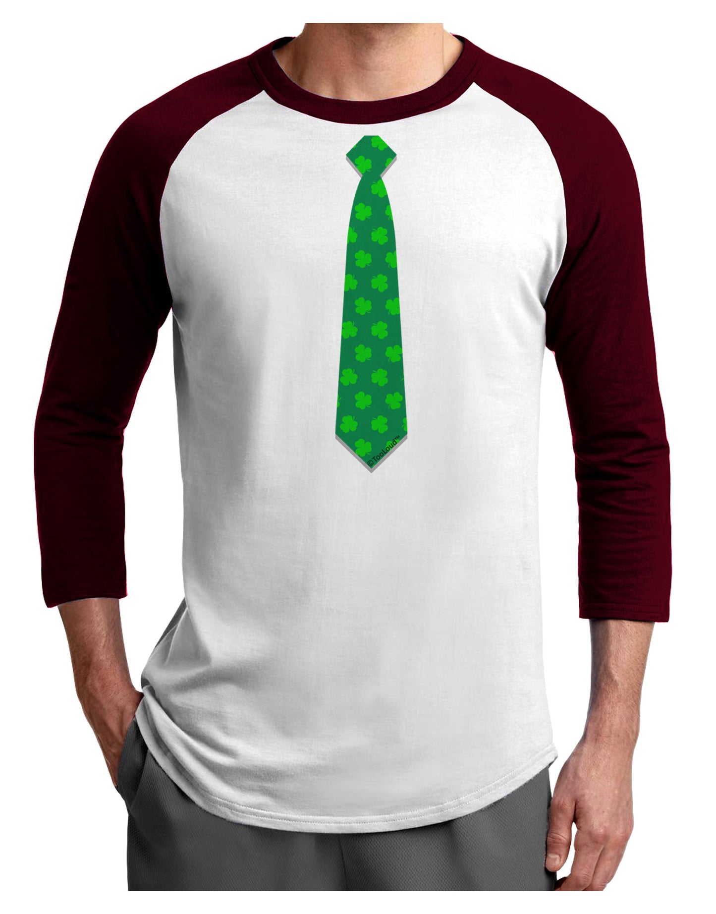 Clover Pattern Tie St Patrick's Day Adult Raglan Shirt-Raglan Shirt-TooLoud-White-Cardinal-X-Small-Davson Sales
