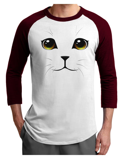 TooLoud Yellow Amber-Eyed Cute Cat Face Adult Raglan Shirt-TooLoud-White-Cardinal-X-Small-Davson Sales
