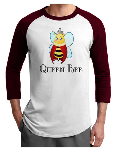 Queen Bee Text Adult Raglan Shirt-TooLoud-White-Cardinal-X-Small-Davson Sales