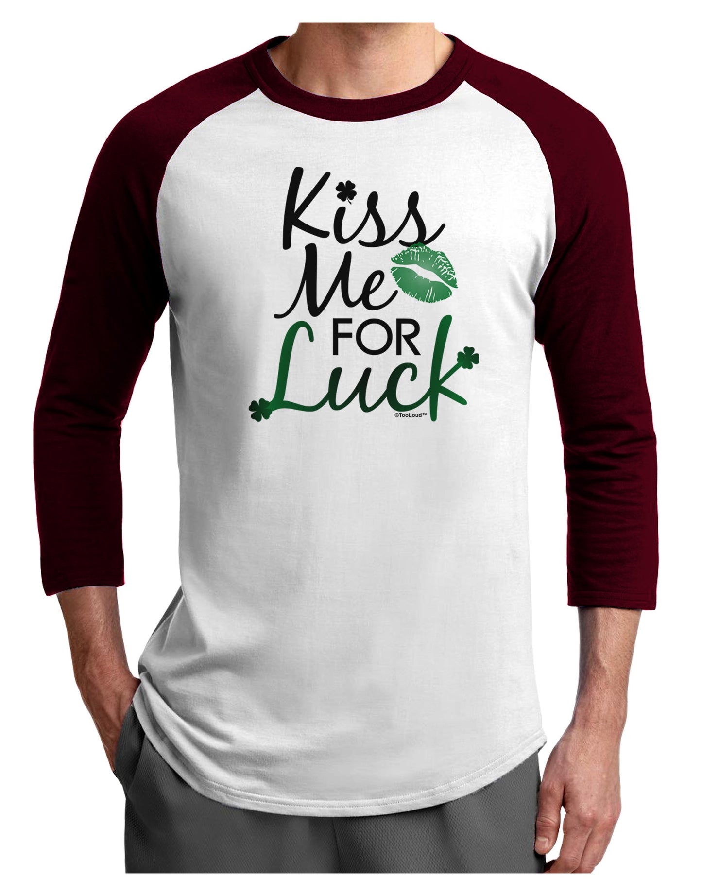 Kiss Me For Luck Adult Raglan Shirt-Raglan Shirt-TooLoud-White-Cardinal-X-Small-Davson Sales