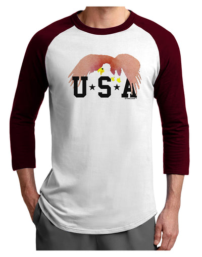 Bald Eagle USA Adult Raglan Shirt-TooLoud-White-Cardinal-X-Small-Davson Sales