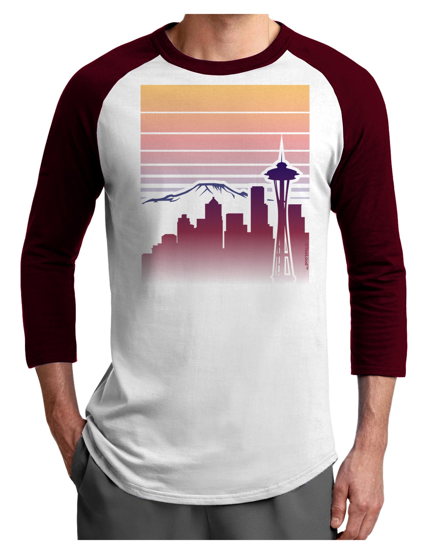 Seattle Skyline Sunrise Adult Raglan Shirt-Raglan Shirt-TooLoud-White-Cardinal-X-Small-Davson Sales