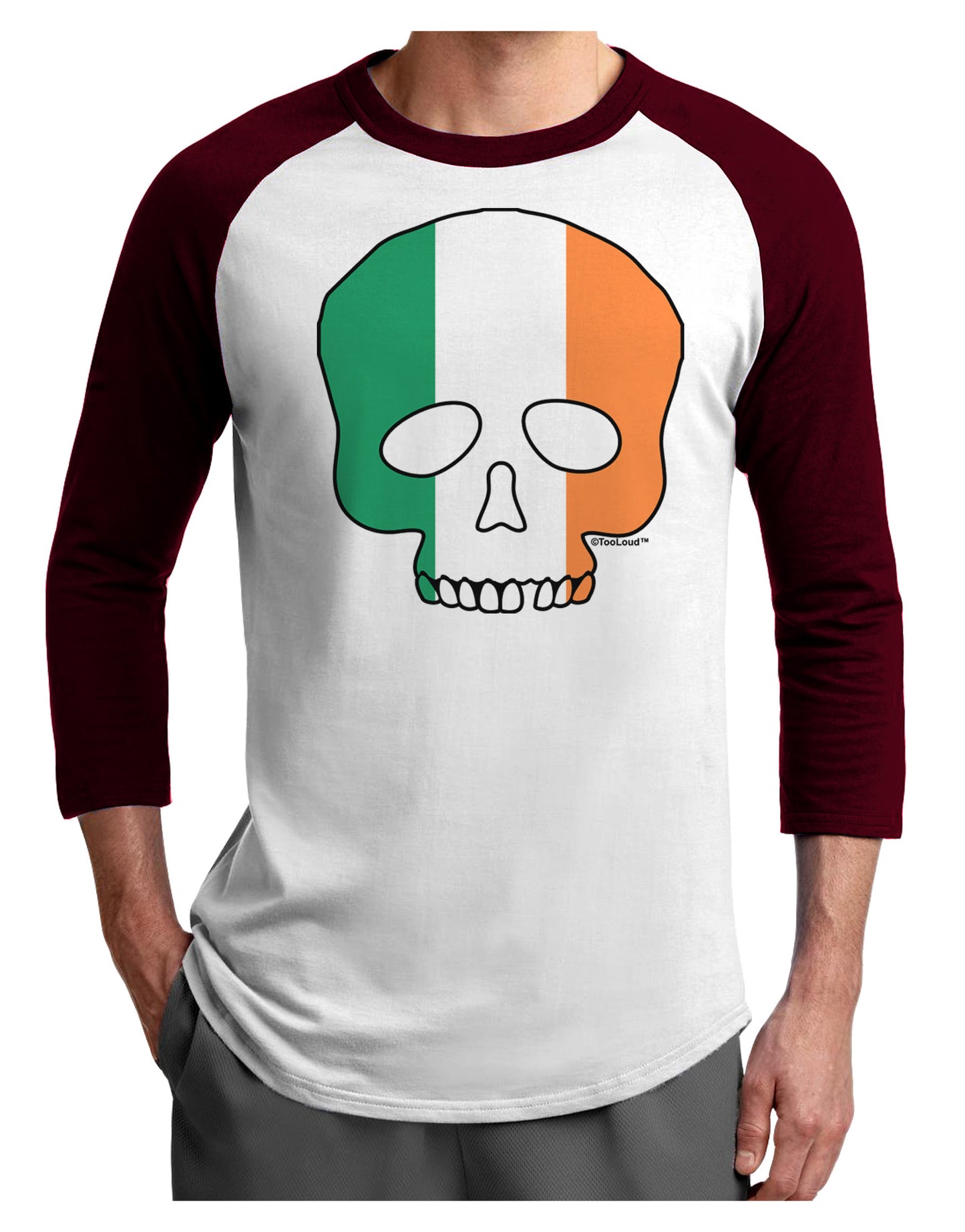 Skull Flag Ireland Adult Raglan Shirt-Raglan Shirt-TooLoud-White-Cardinal-X-Small-Davson Sales