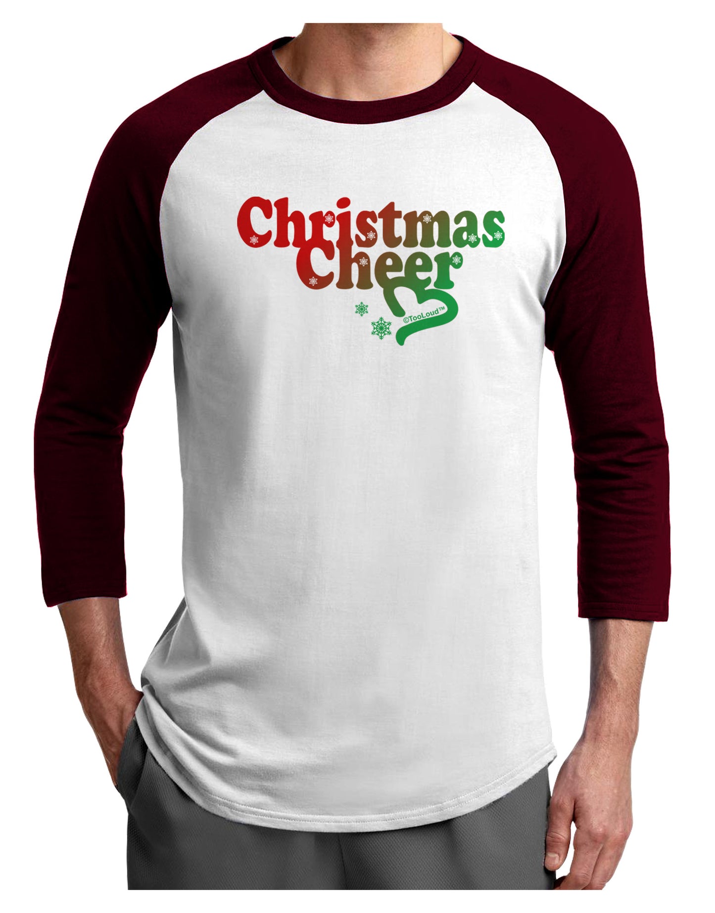 Christmas Cheer Color Adult Raglan Shirt-Raglan Shirt-TooLoud-White-Cardinal-X-Small-Davson Sales