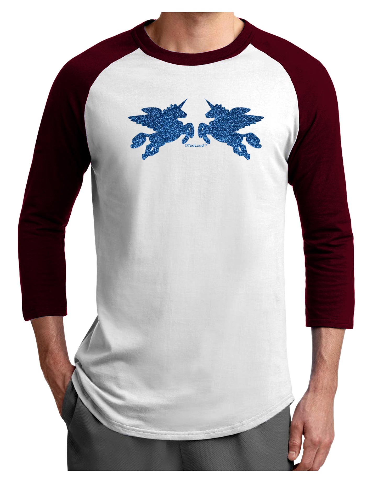 Unicorn Pegasus Blue Glitter Adult Raglan Shirt by TooLoud-TooLoud-White-Cardinal-X-Small-Davson Sales