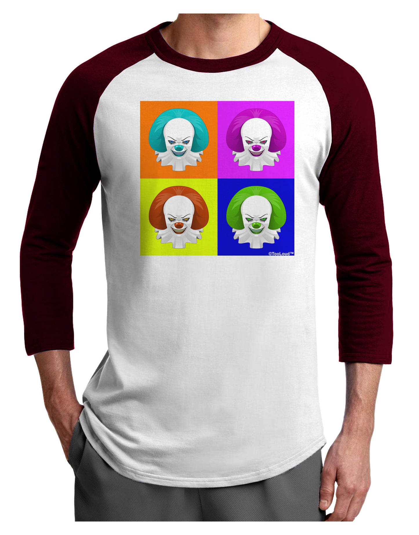 Clown Face Pop Art Adult Raglan Shirt-TooLoud-White-Cardinal-X-Small-Davson Sales