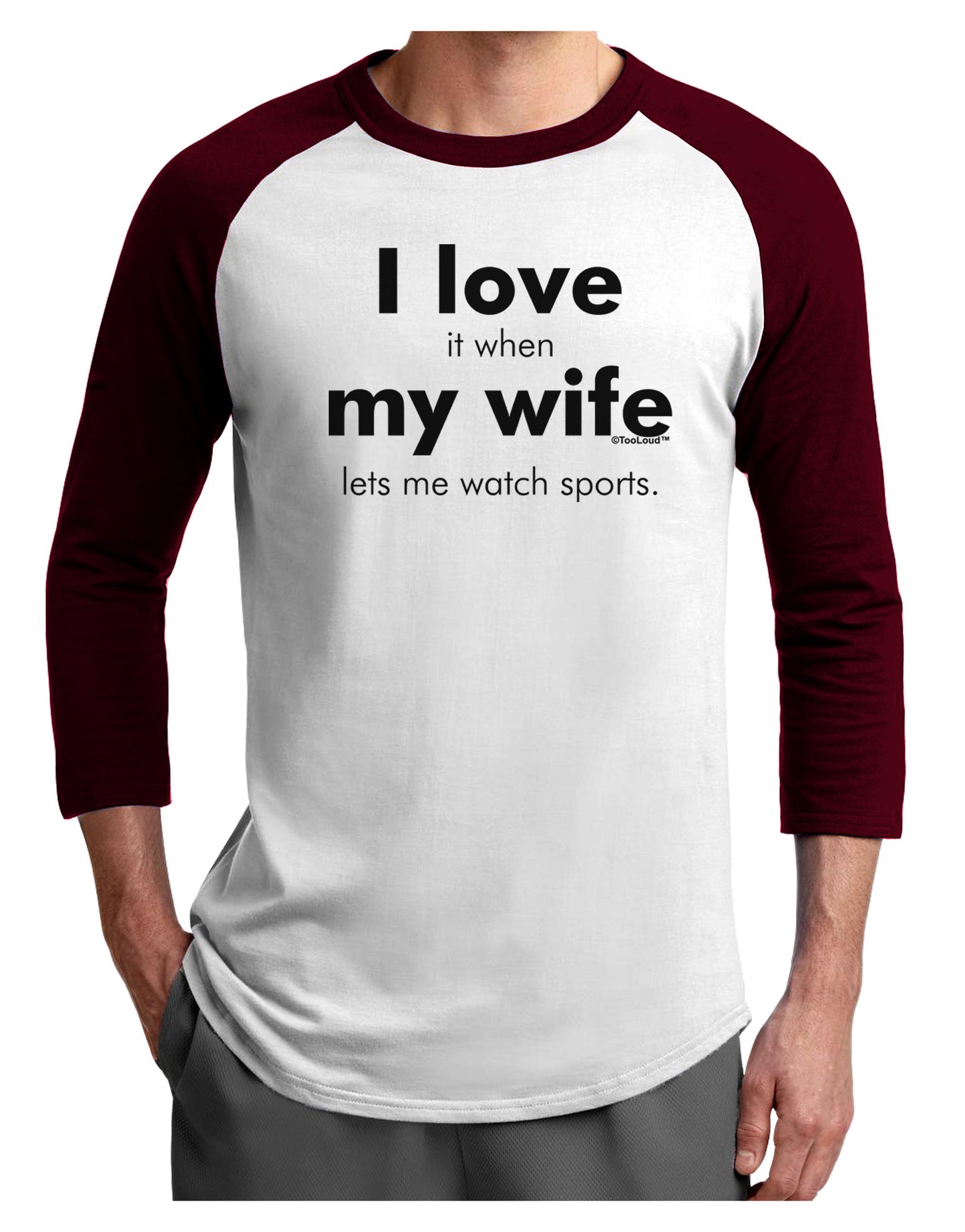 I Love My Wife - Sports Adult Raglan Shirt-TooLoud-White-Cardinal-X-Small-Davson Sales