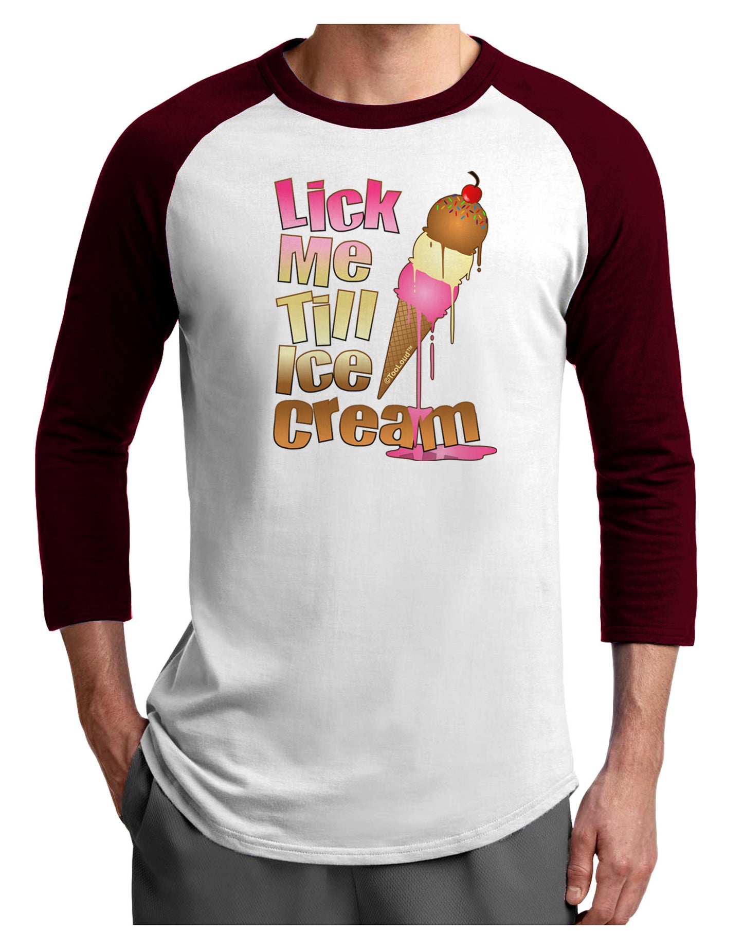Lick Me Till Ice Cream Adult Raglan Shirt-Raglan Shirt-TooLoud-White-Cardinal-X-Small-Davson Sales