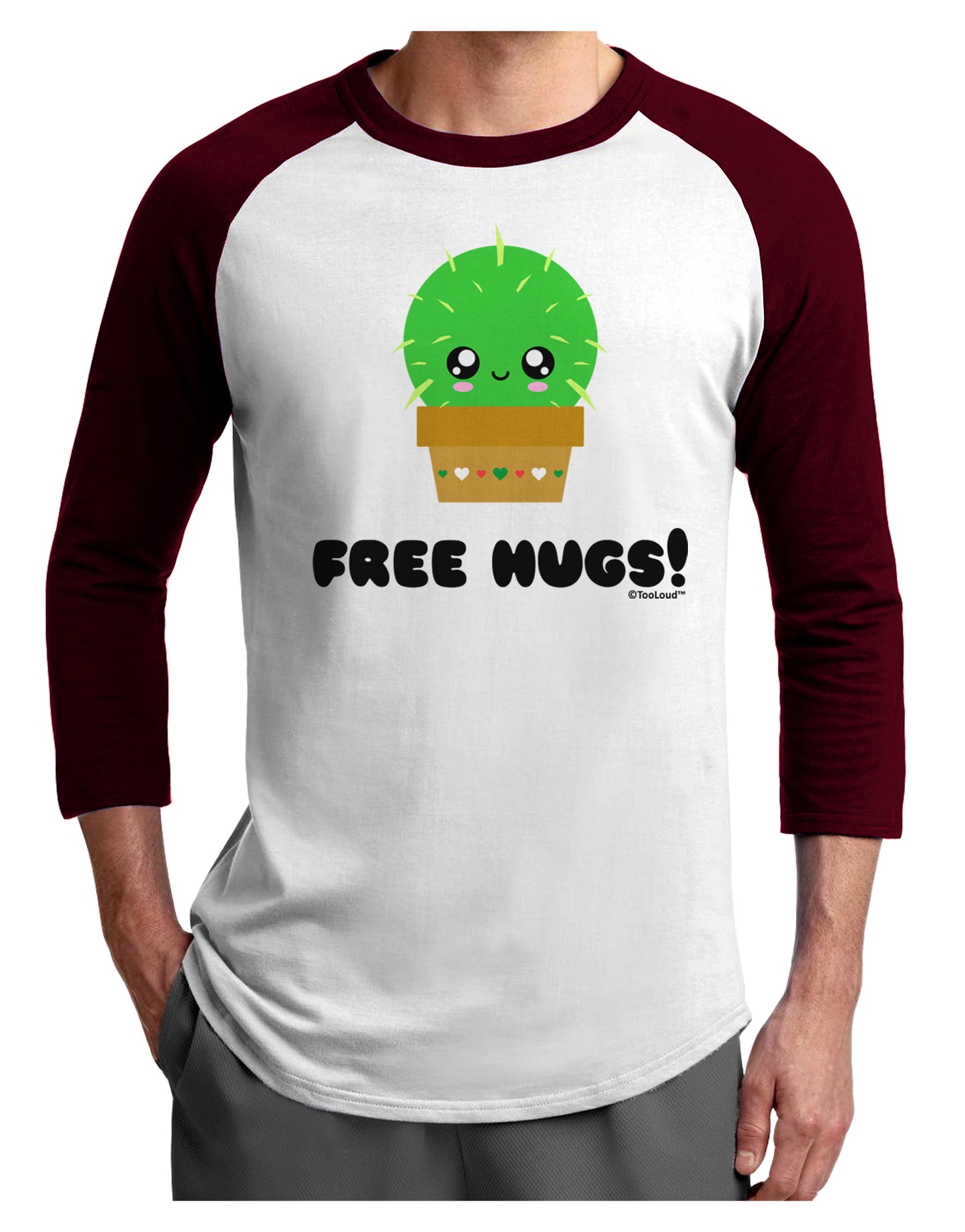 Cute Cactus - Free Hugs Adult Raglan Shirt by TooLoud-TooLoud-White-Cardinal-X-Small-Davson Sales