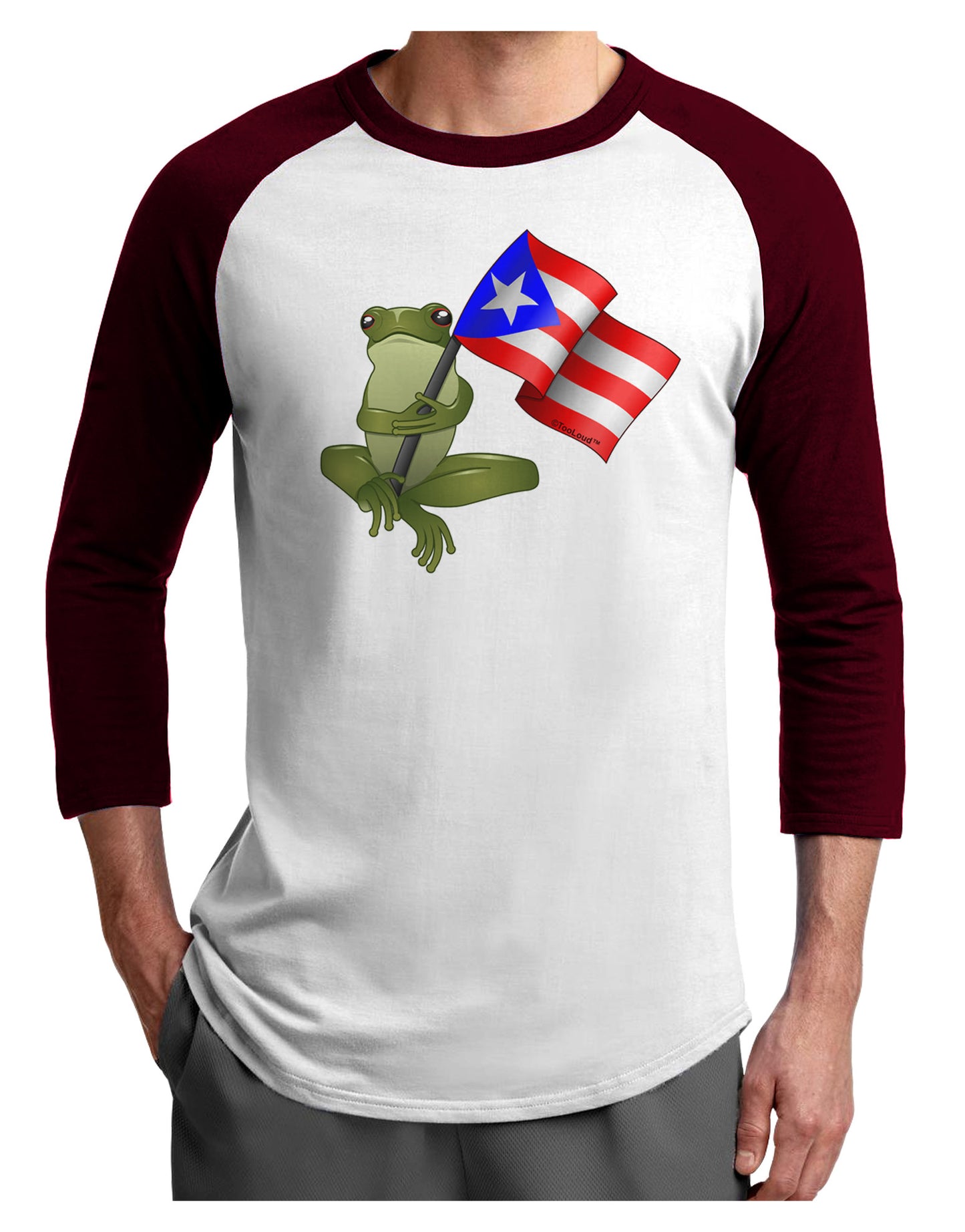 Coqui Holding Flag Adult Raglan Shirt-Raglan Shirt-TooLoud-White-Cardinal-X-Small-Davson Sales