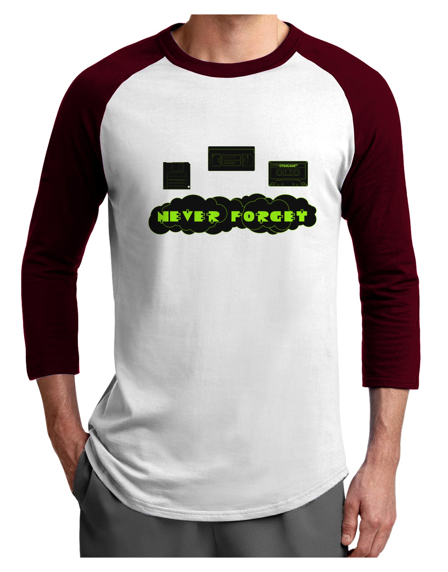 Never Forget Retro 80's Funny Adult Raglan Shirt by TooLoud-TooLoud-White-Cardinal-X-Small-Davson Sales