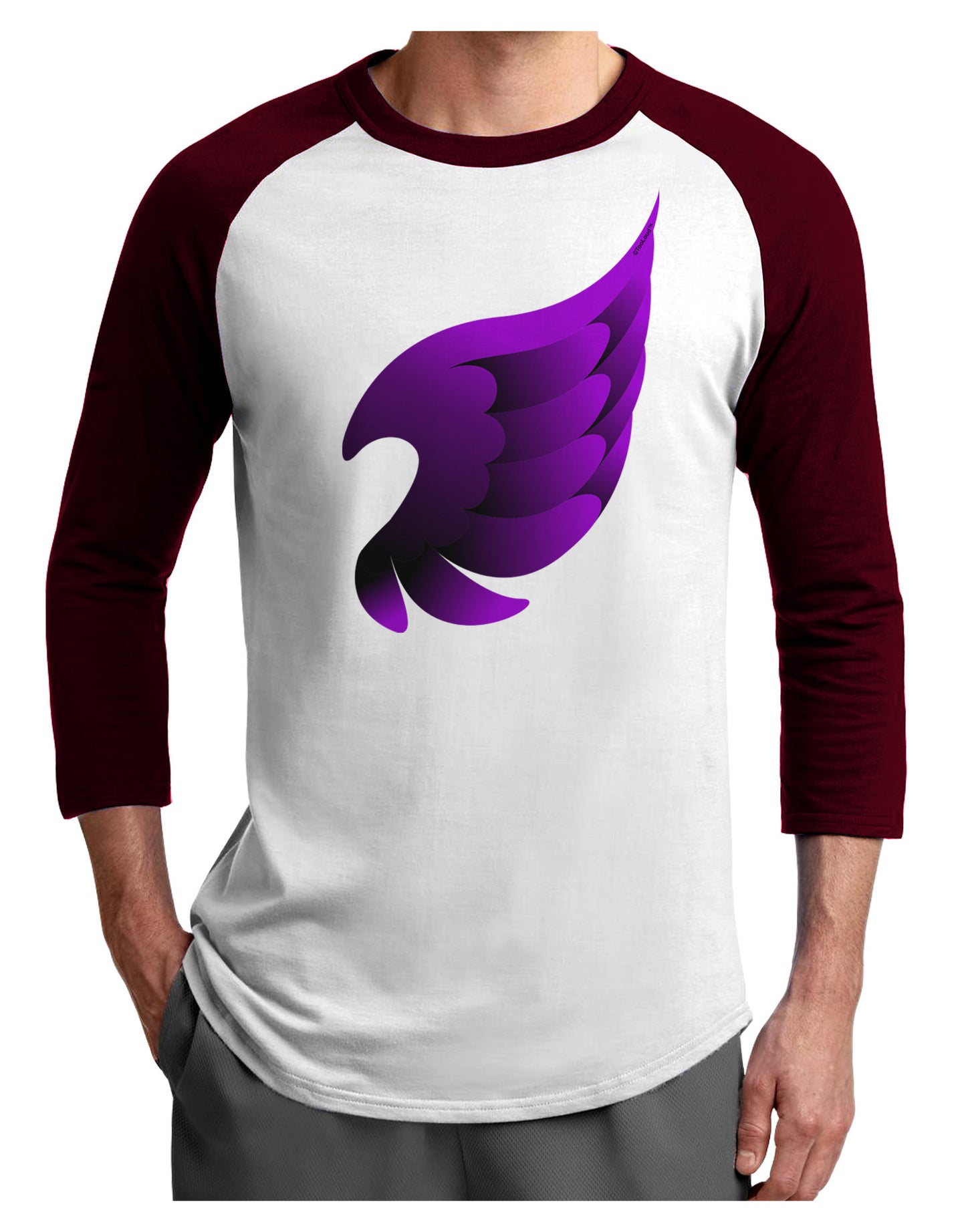 Cute Single Dark Angel Wing Black and Purple Adult Raglan Shirt-TooLoud-White-Cardinal-X-Small-Davson Sales