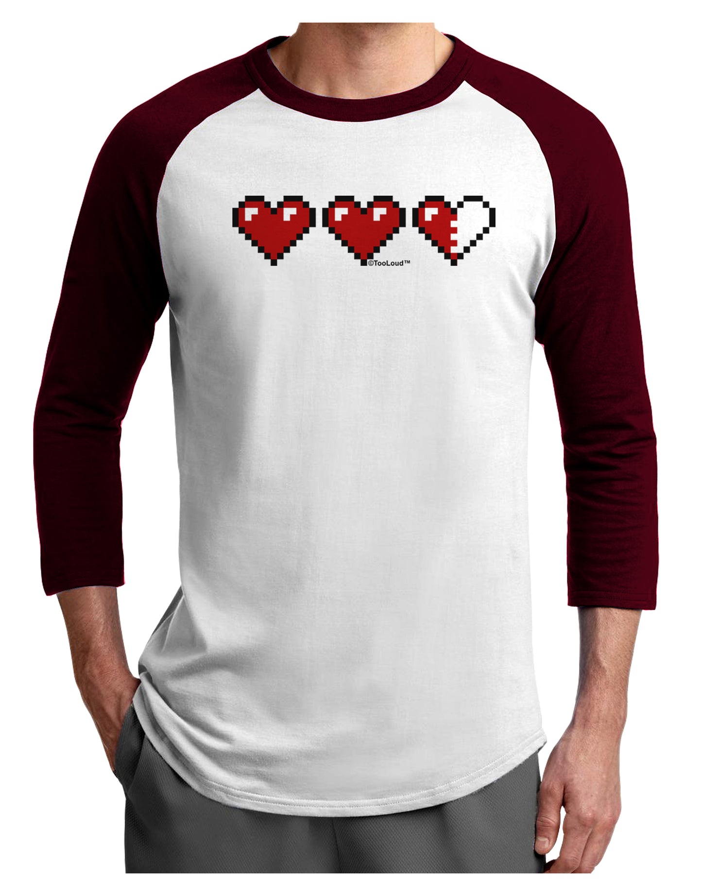 Couples Pixel Heart Life Bar - Left Adult Raglan Shirt by TooLoud-TooLoud-White-Cardinal-X-Small-Davson Sales