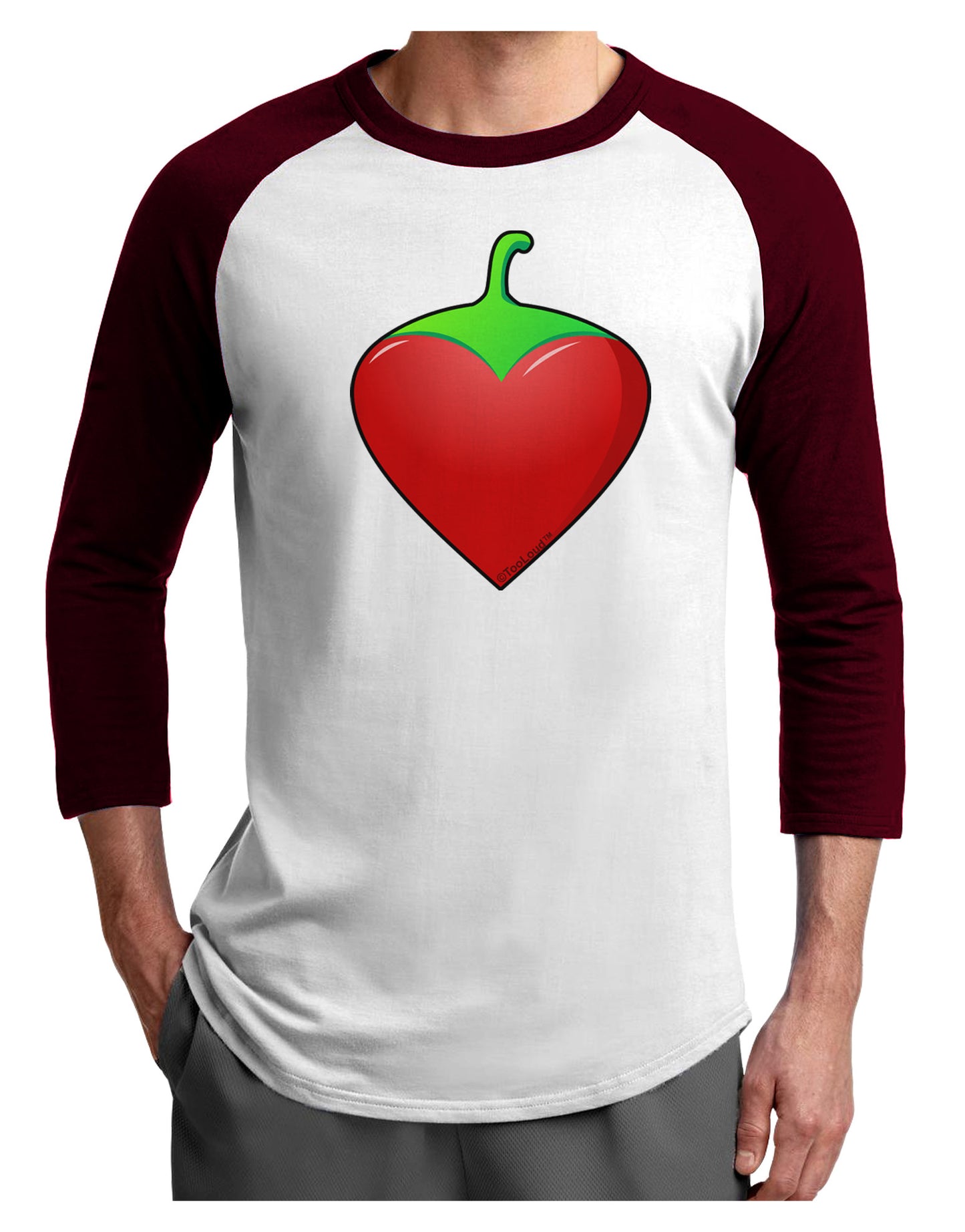Chili Pepper Heart Adult Raglan Shirt-TooLoud-White-Cardinal-X-Small-Davson Sales
