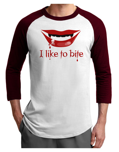 Like to Bite Adult Raglan Shirt-TooLoud-White-Cardinal-X-Small-Davson Sales