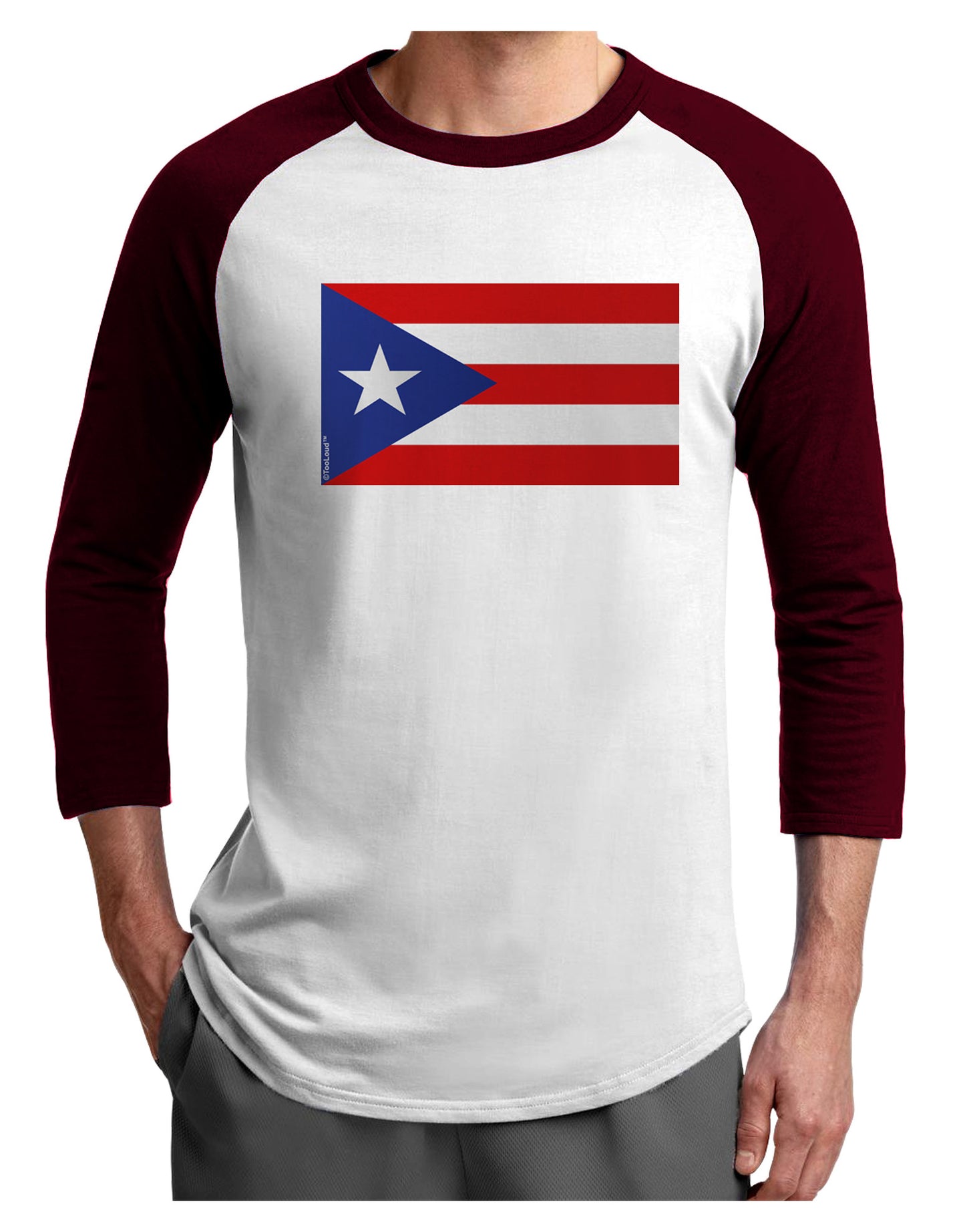 Puerto Rico Flag Adult Raglan Shirt-TooLoud-White-Cardinal-X-Small-Davson Sales