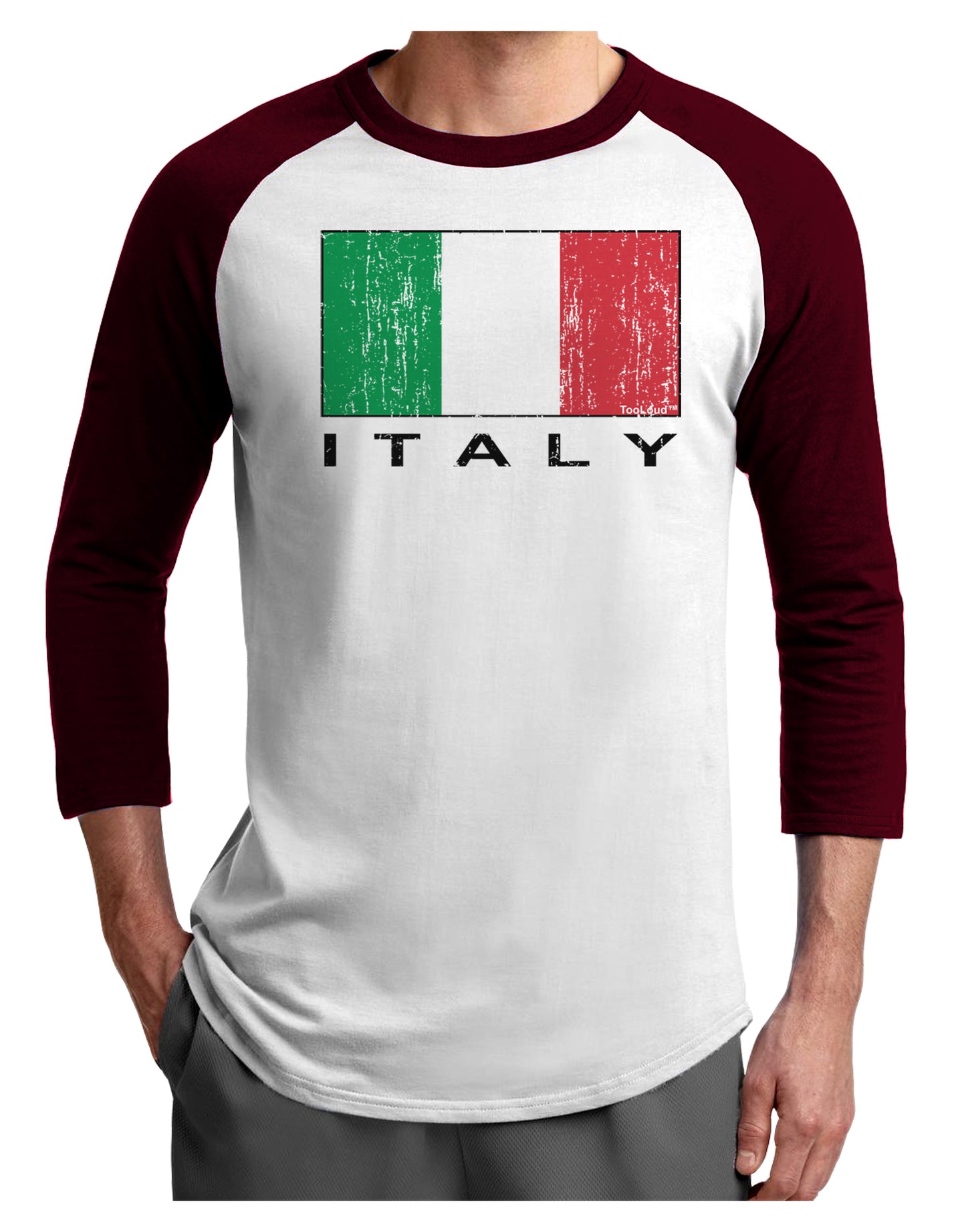 Italian Flag - Italy Text Distressed Adult Raglan Shirt by TooLoud-TooLoud-White-Cardinal-X-Small-Davson Sales