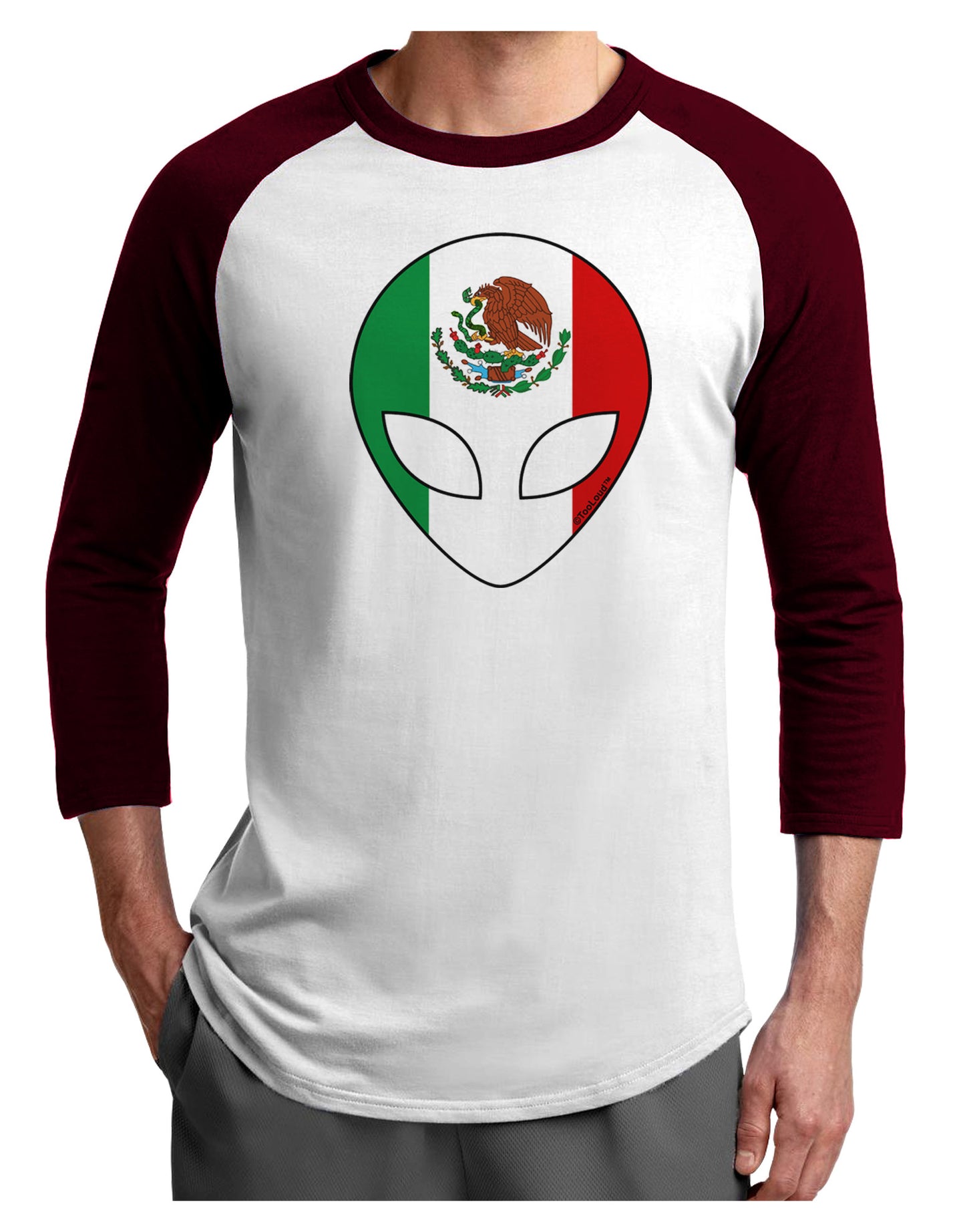 Mexican Flag Extraterrestrial Adult Raglan Shirt-Raglan Shirt-TooLoud-White-Cardinal-X-Small-Davson Sales