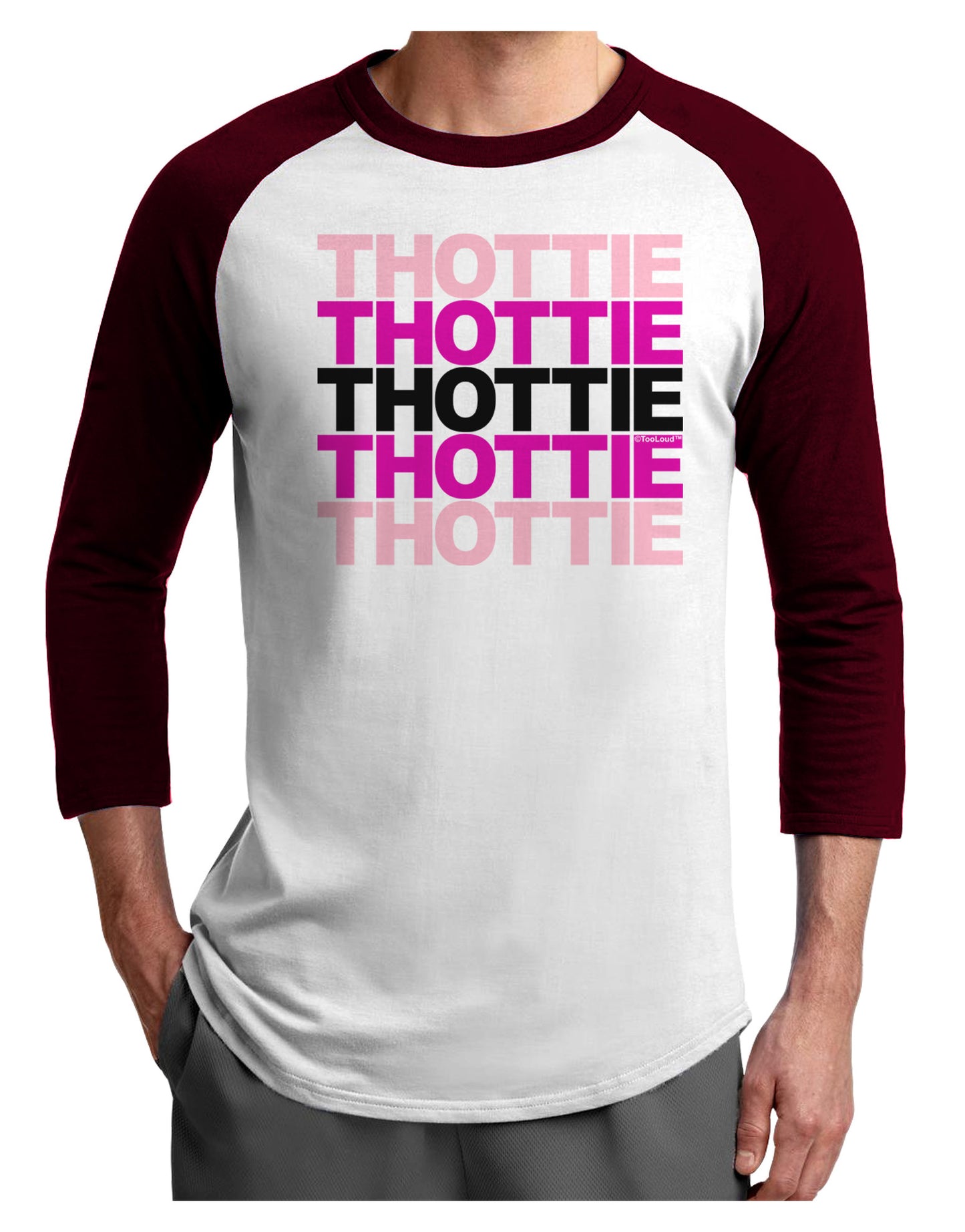 THOTTIE Adult Raglan Shirt-Raglan Shirt-TooLoud-White-Cardinal-X-Small-Davson Sales