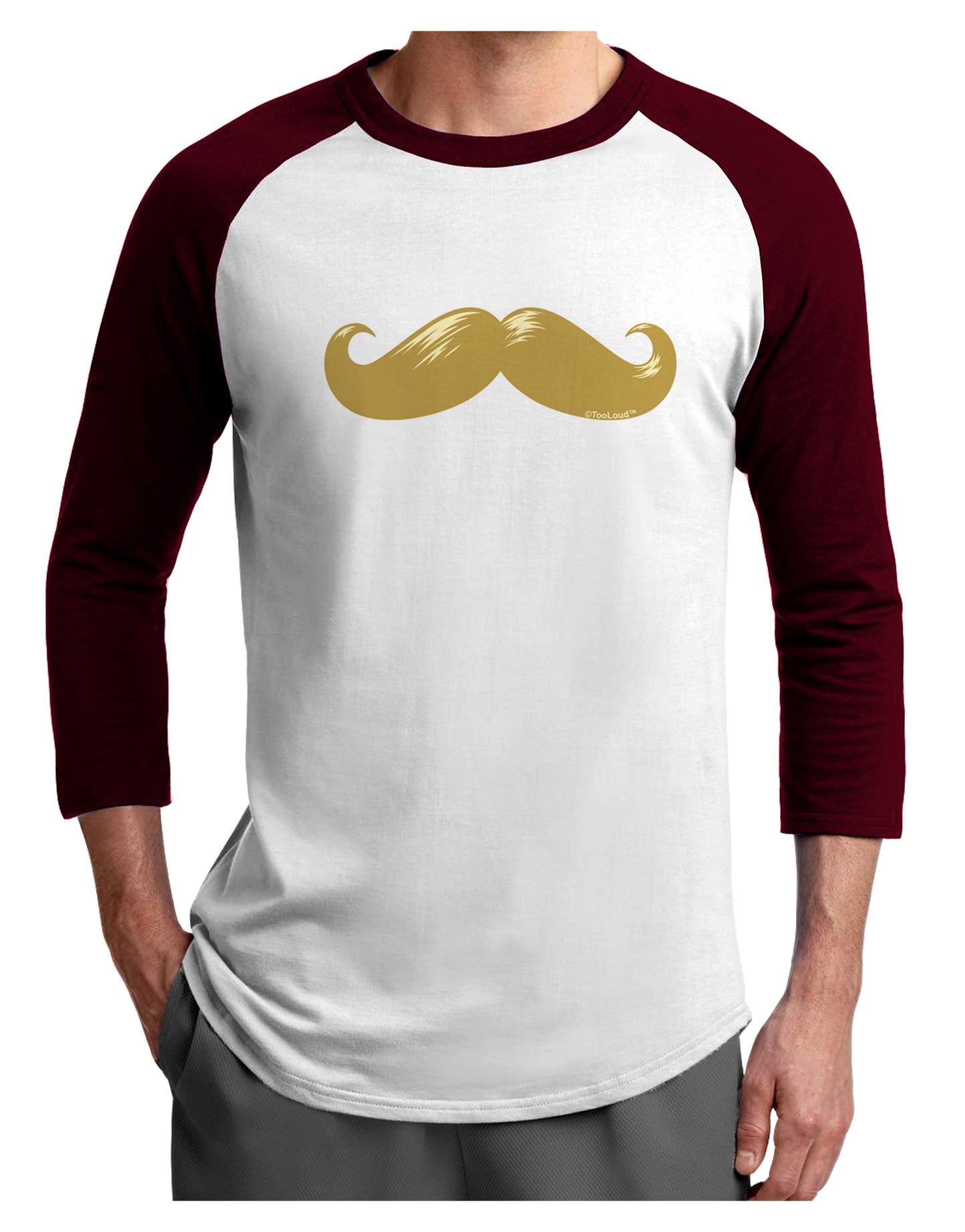 Big Gold Blonde Mustache Adult Raglan Shirt-Raglan Shirt-TooLoud-White-Cardinal-X-Small-Davson Sales