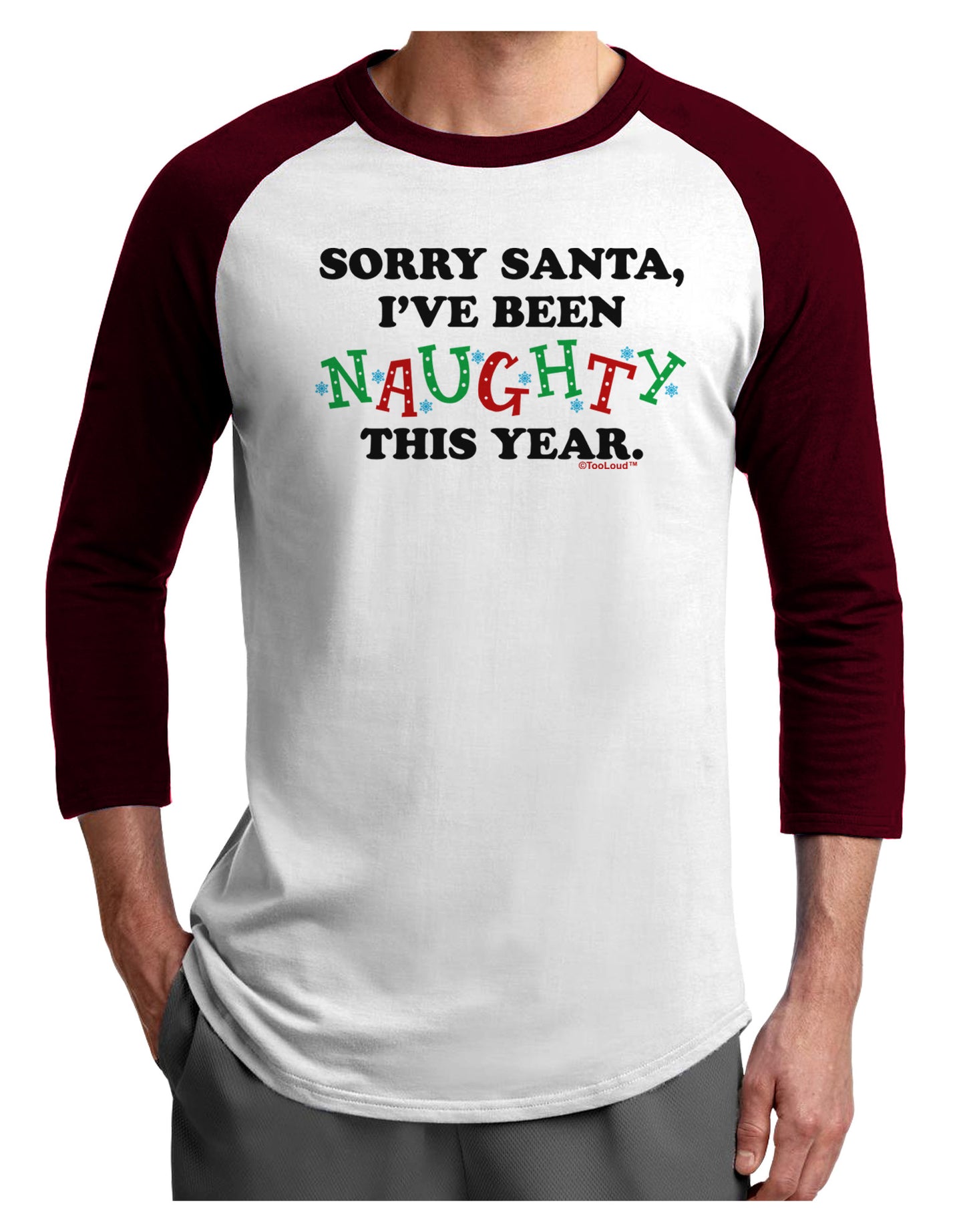 I've Been Naughty This Year Adult Raglan Shirt-Raglan Shirt-TooLoud-White-Cardinal-X-Small-Davson Sales