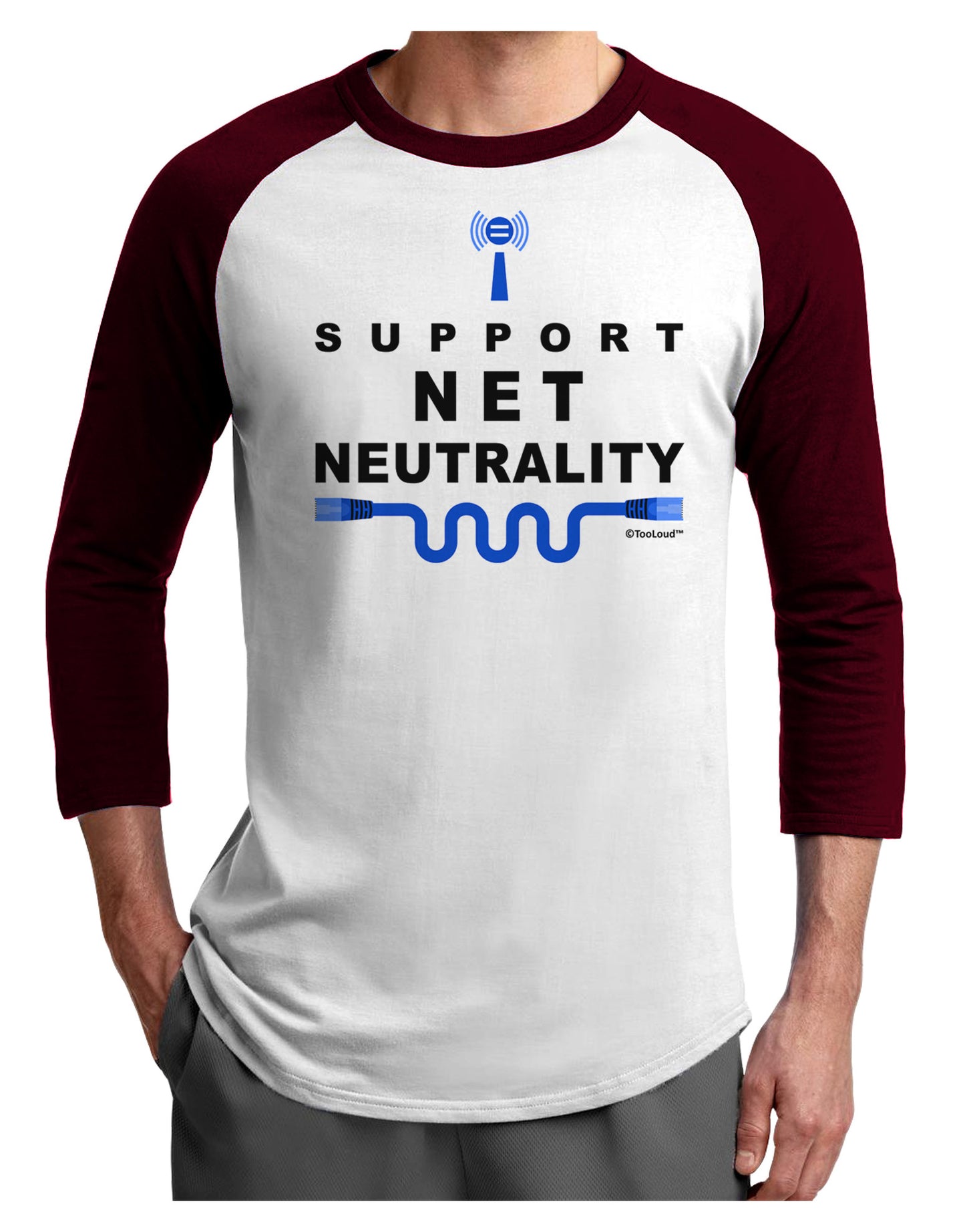 i Support Net Neutrality Adult Raglan Shirt-TooLoud-White-Cardinal-X-Small-Davson Sales