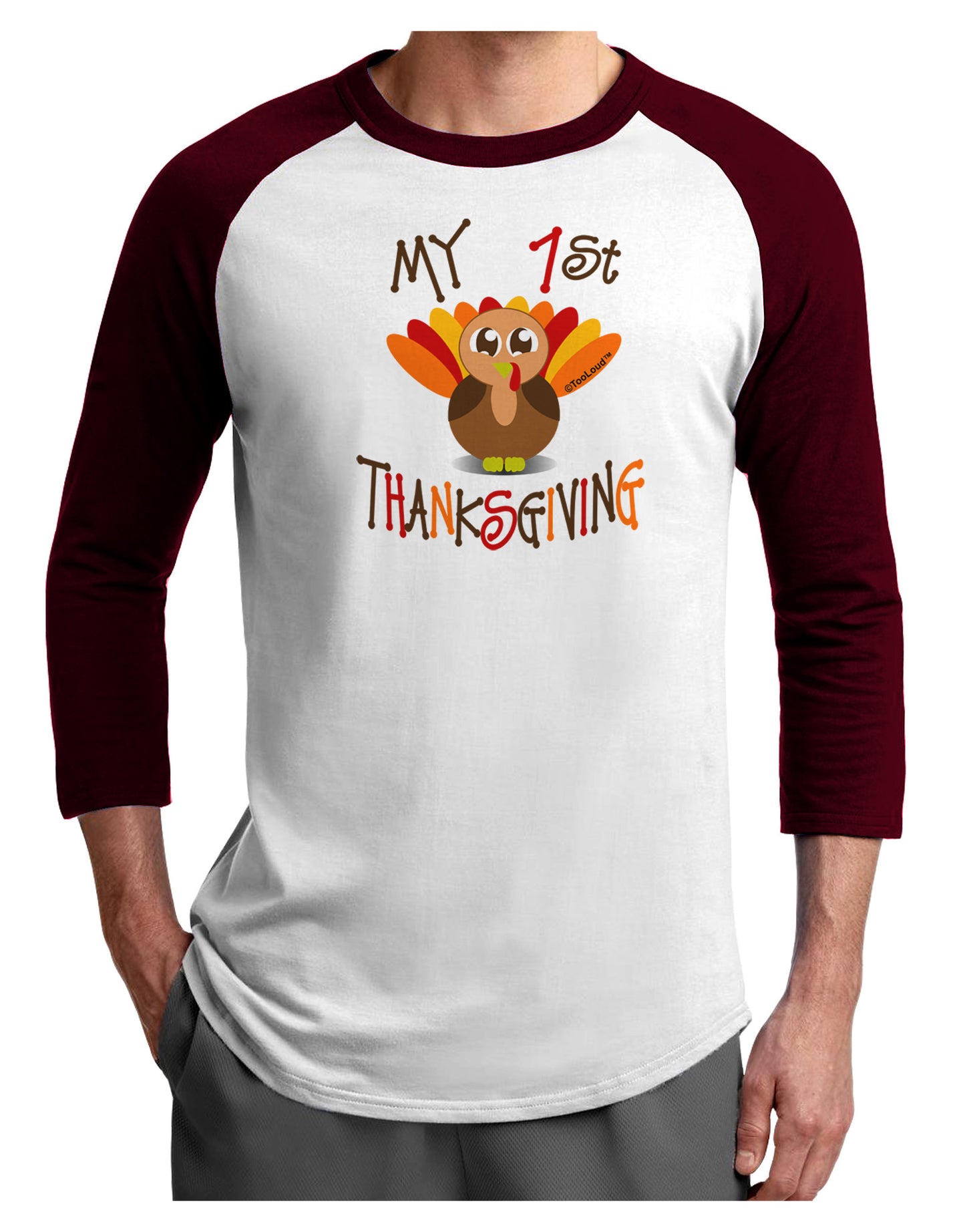 My 1st Thanksgiving Adult Raglan Shirt-Raglan Shirt-TooLoud-White-Cardinal-X-Small-Davson Sales