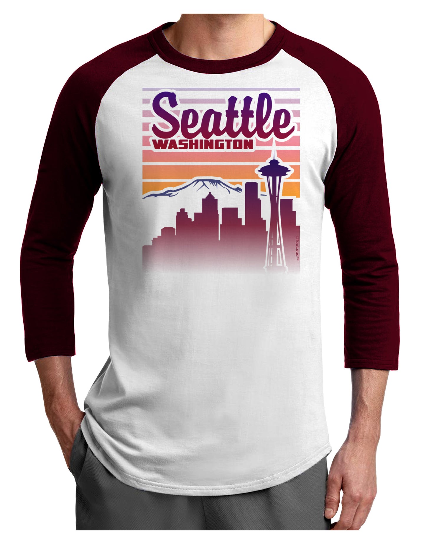 Seattle Washington Sunset Adult Raglan Shirt-Raglan Shirt-TooLoud-White-Cardinal-X-Small-Davson Sales