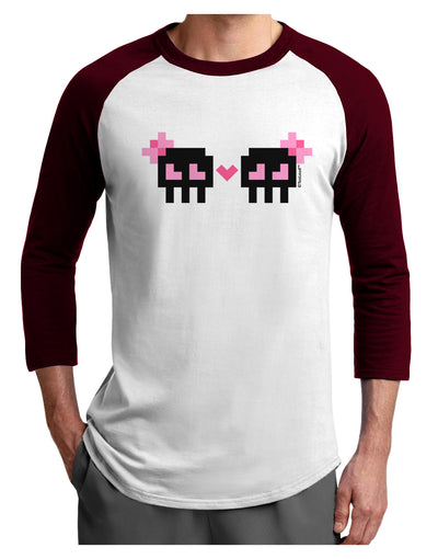 8-Bit Skull Love - Girl and Girl Adult Raglan Shirt-TooLoud-White-Cardinal-X-Small-Davson Sales