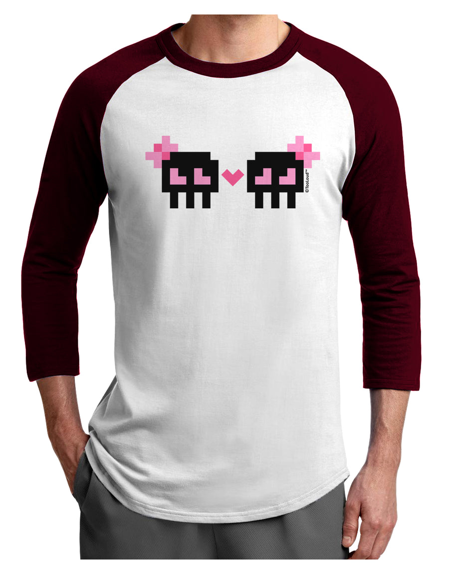 8-Bit Skull Love - Girl and Girl Adult Raglan Shirt-TooLoud-White-Black-X-Small-Davson Sales