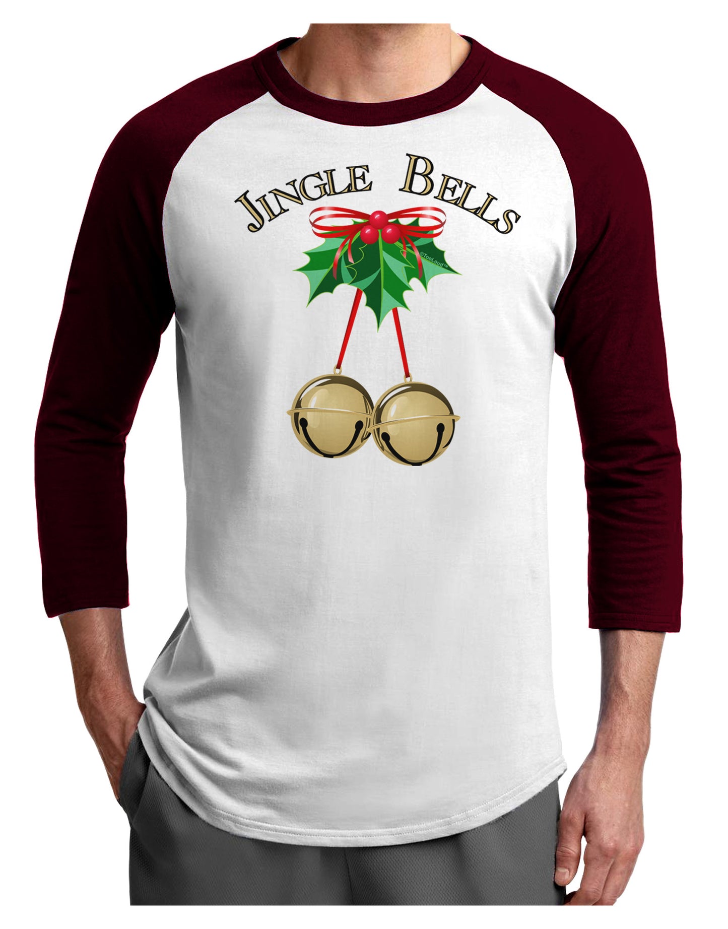Jingle Bells Adult Raglan Shirt by-Raglan Shirt-TooLoud-White-Cardinal-X-Small-Davson Sales