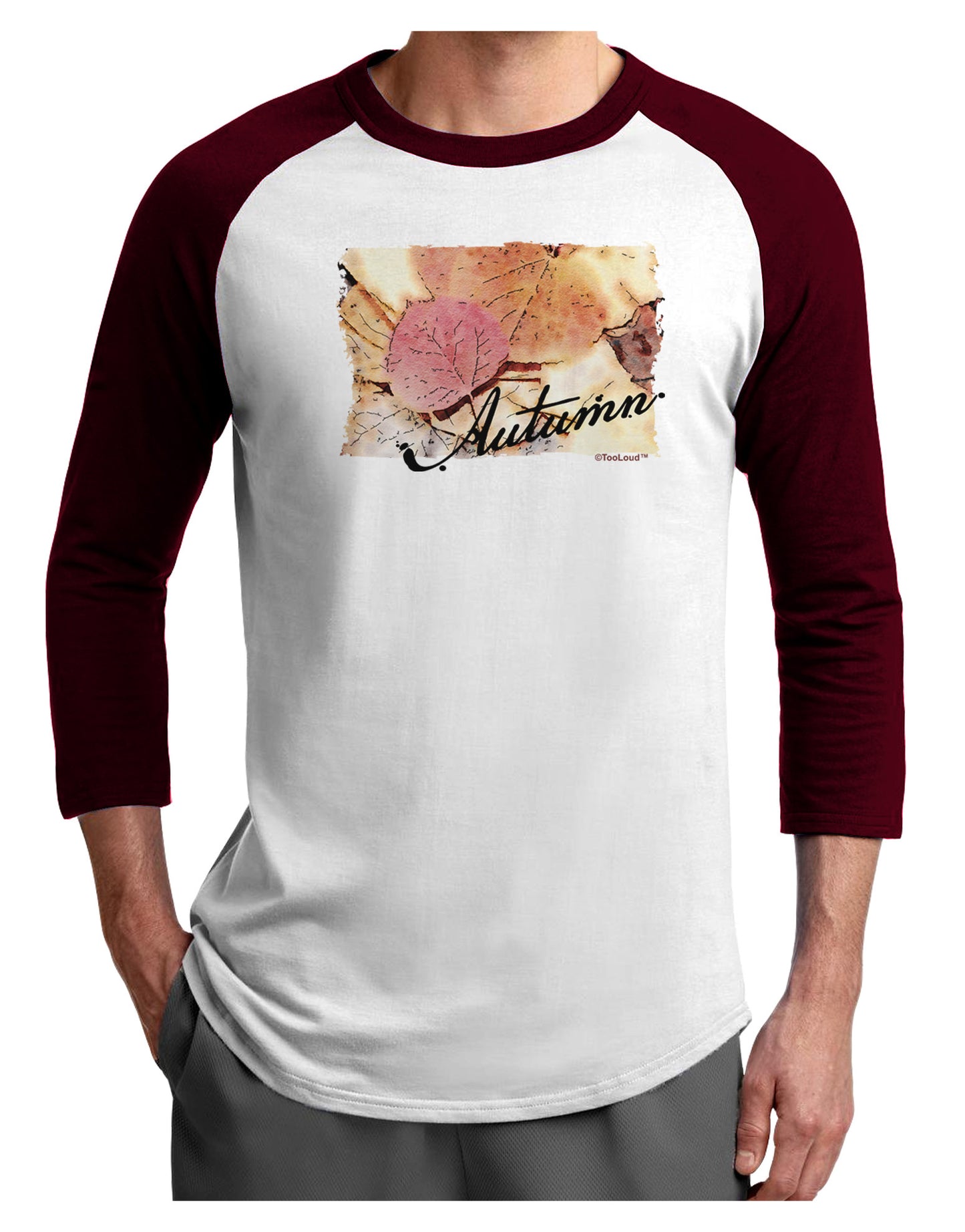 Colorado - Autumn WaterColor Text Adult Raglan Shirt-Raglan Shirt-TooLoud-White-Cardinal-X-Small-Davson Sales