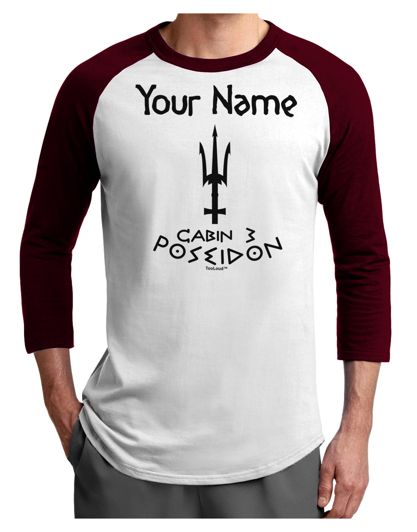 Personalized Cabin 3 Poseidon Adult Raglan Shirt-Raglan Shirt-TooLoud-White-Cardinal-X-Small-Davson Sales