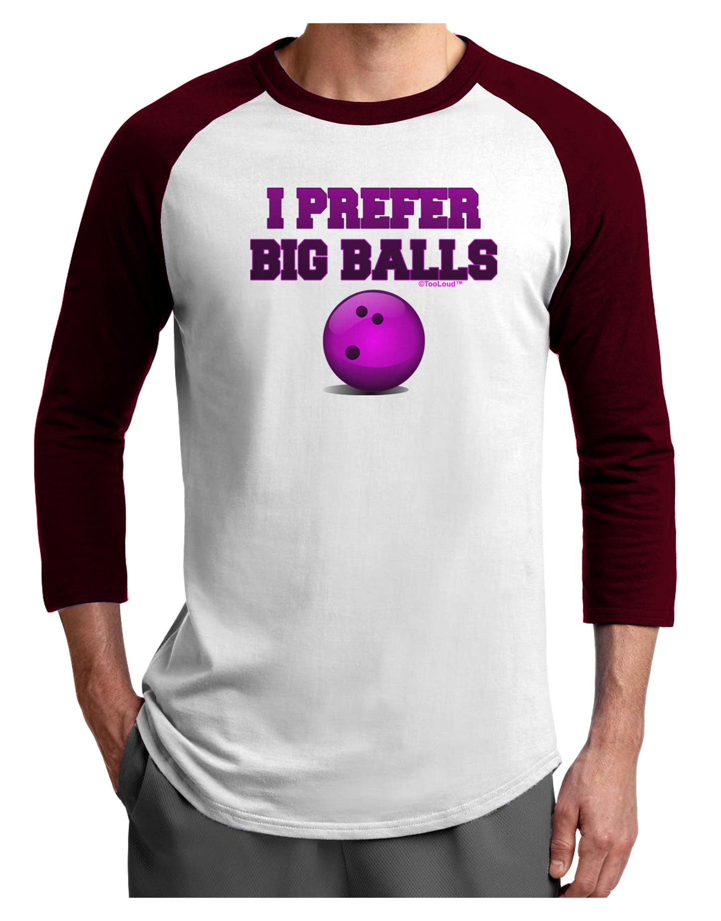 I Prefer Big Balls - Bowling Adult Raglan Shirt-Raglan Shirt-TooLoud-White-Cardinal-X-Small-Davson Sales