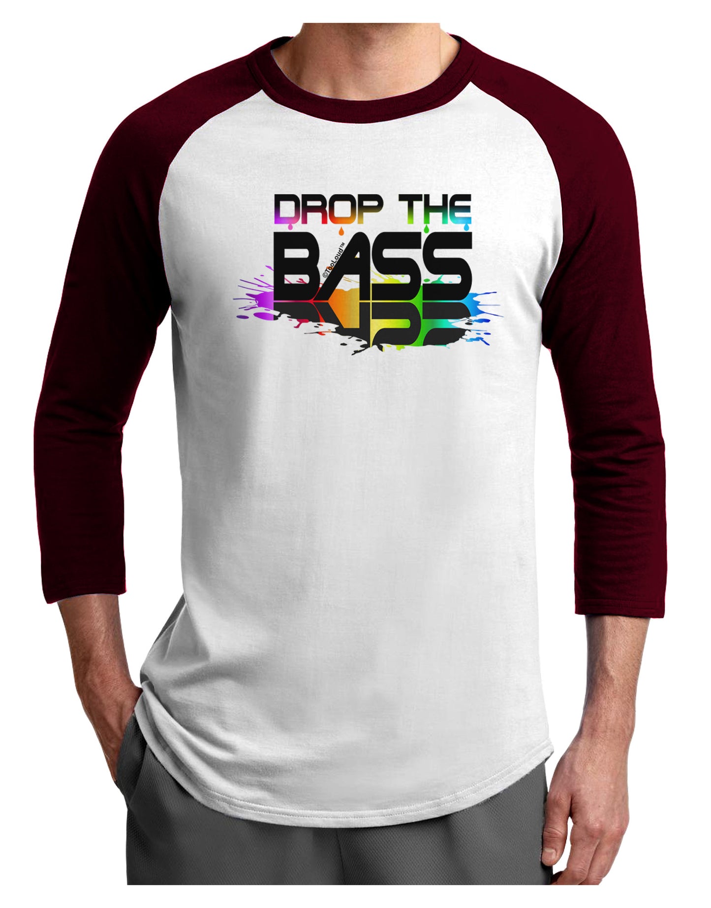 Paint Drop The Bass Adult Raglan Shirt-Raglan Shirt-TooLoud-White-Cardinal-X-Small-Davson Sales
