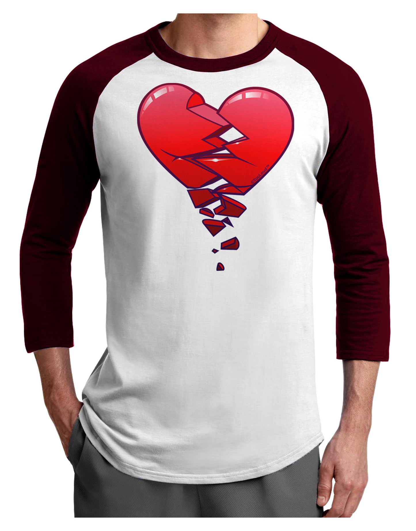 Crumbling Broken Heart Adult Raglan Shirt by-Raglan Shirt-TooLoud-White-Cardinal-X-Small-Davson Sales