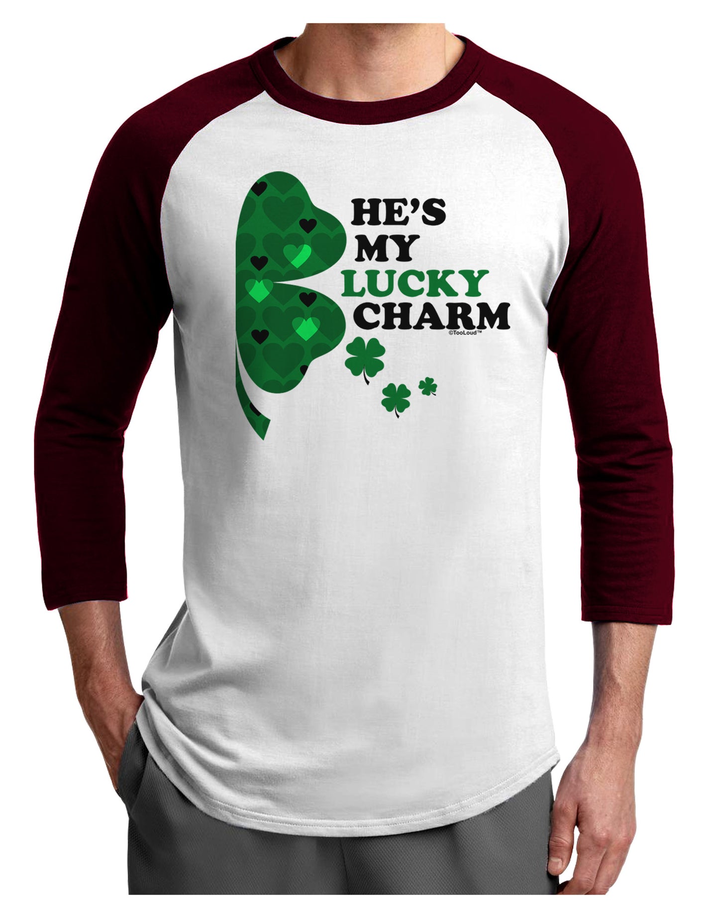 He's My Lucky Charm - Right Adult Raglan Shirt-Raglan Shirt-TooLoud-White-Cardinal-X-Small-Davson Sales