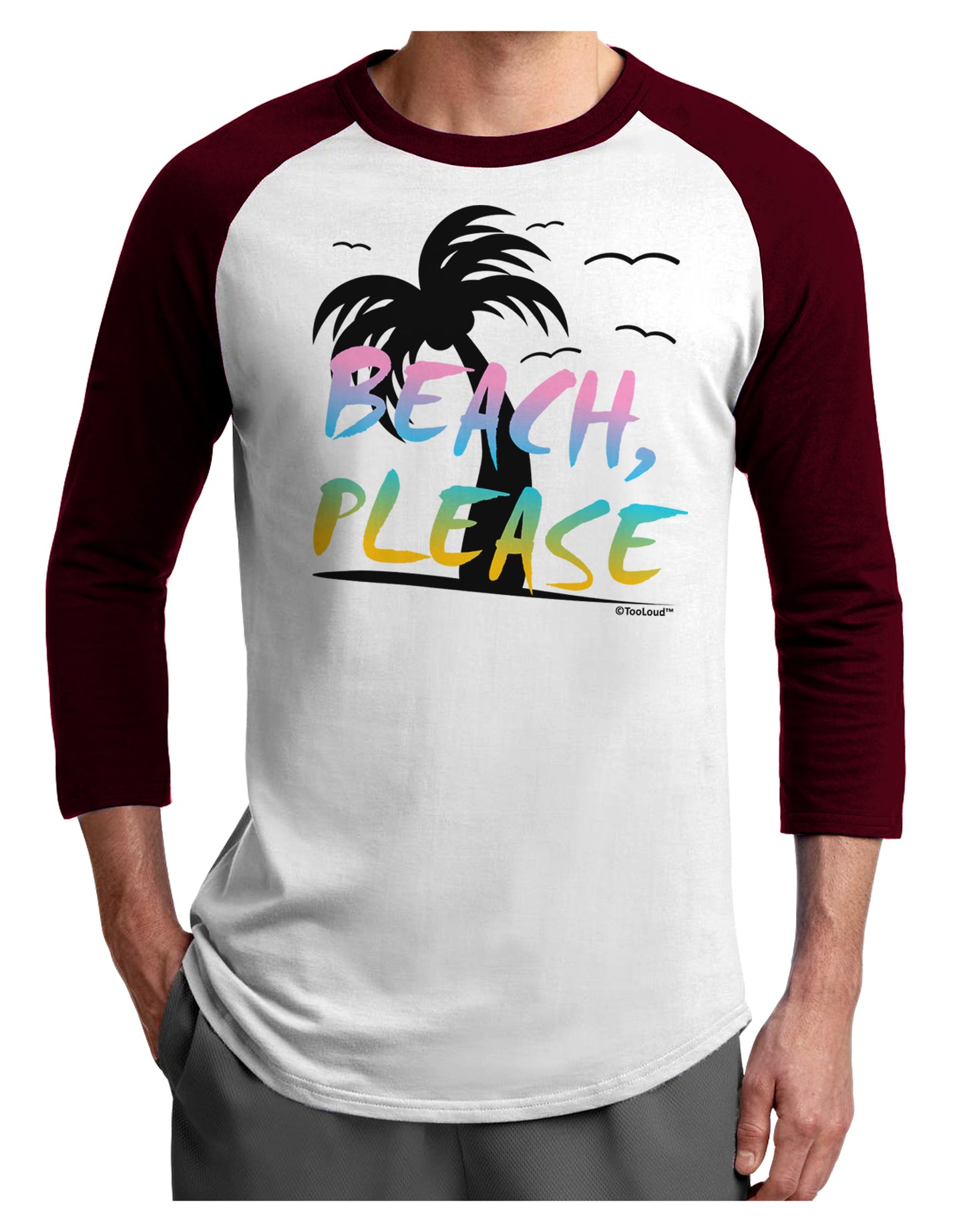 Beach Please - Summer Colors with Palm Trees Adult Raglan Shirt-TooLoud-White-Cardinal-X-Small-Davson Sales