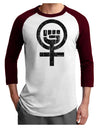 Distressed Feminism Symbol Adult Raglan Shirt-TooLoud-White-Cardinal-X-Small-Davson Sales