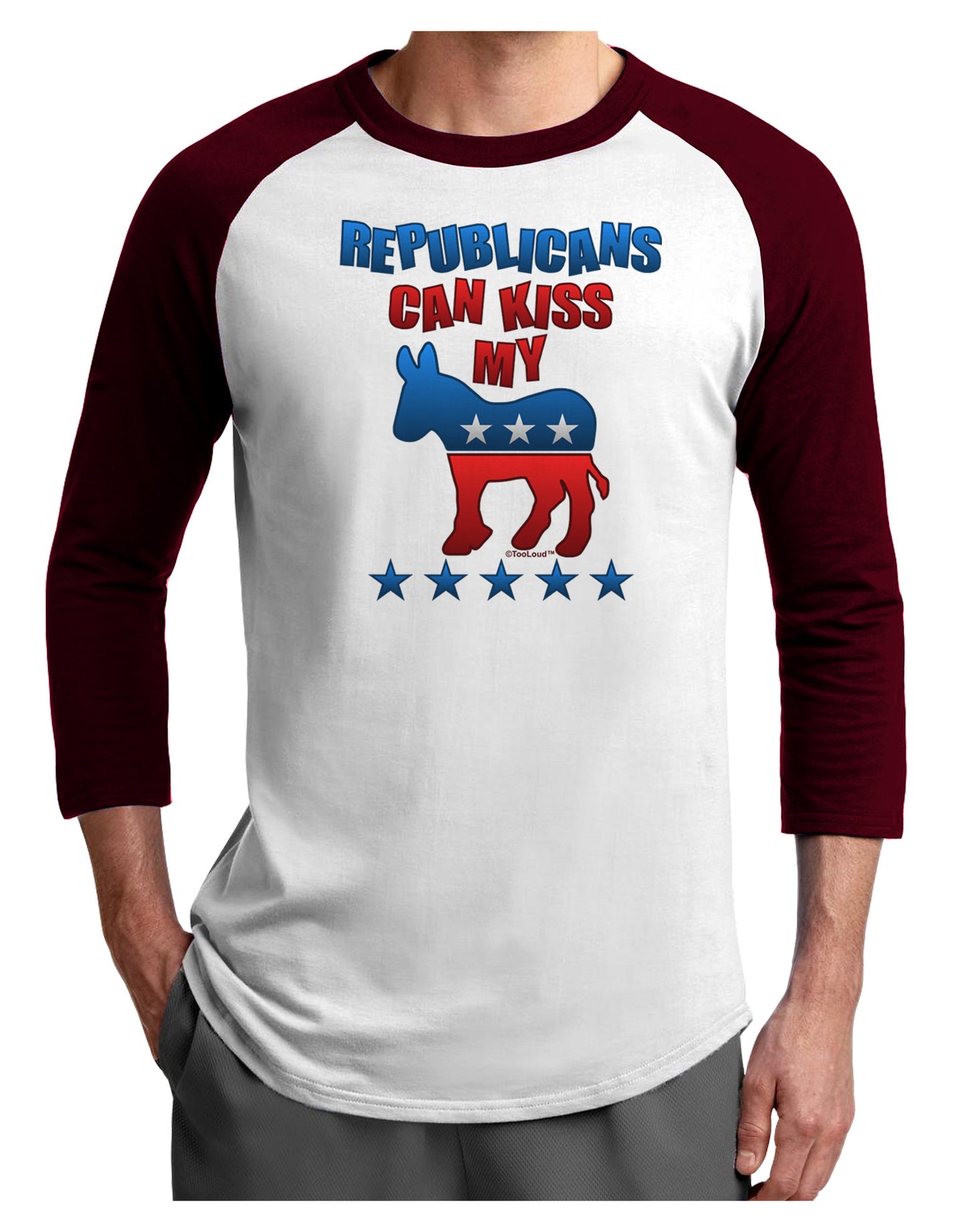 Republicans Can Kiss My - Democrat Adult Raglan Shirt-Raglan Shirt-TooLoud-White-Cardinal-X-Small-Davson Sales