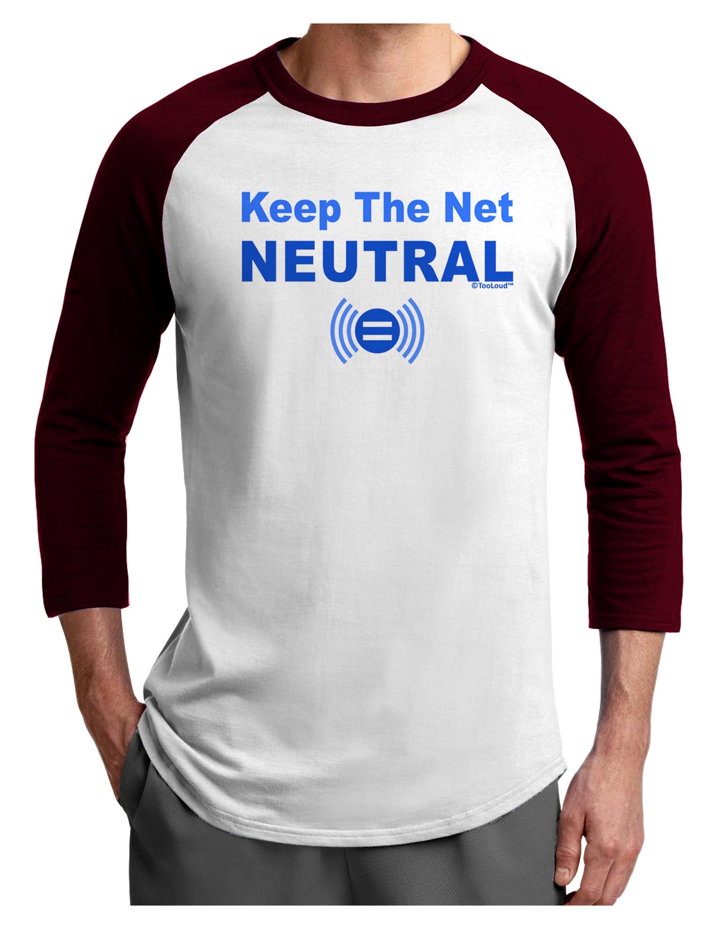 Keep the Net Neutral Adult Raglan Shirt-TooLoud-White-Cardinal-X-Small-Davson Sales